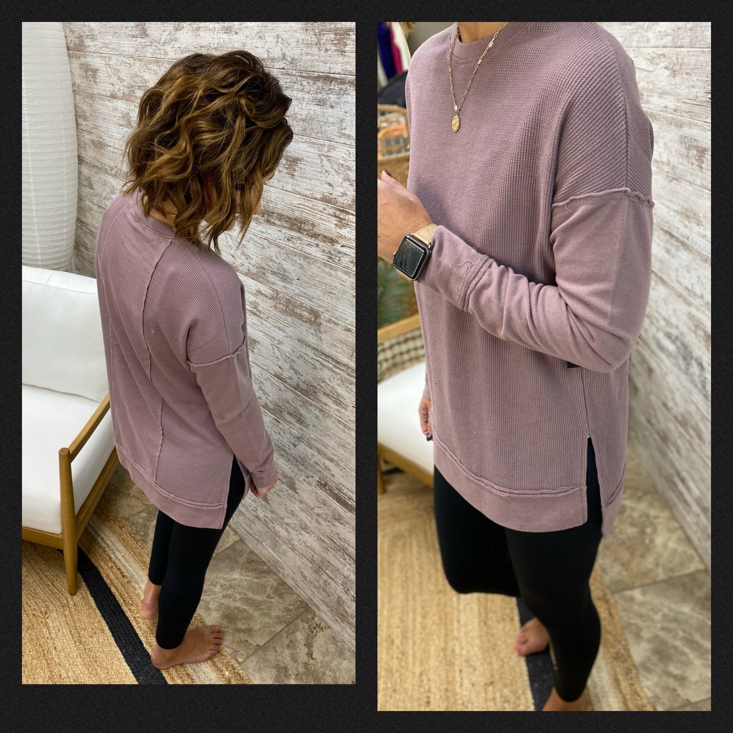 Waffle-Knit Pullover with Side Slits