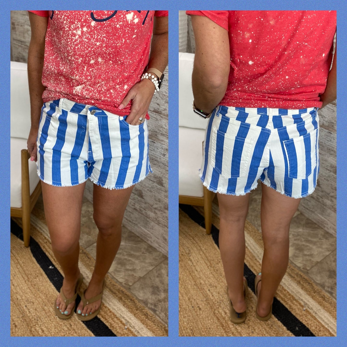 STRIPED DISTRESSED SHORTS