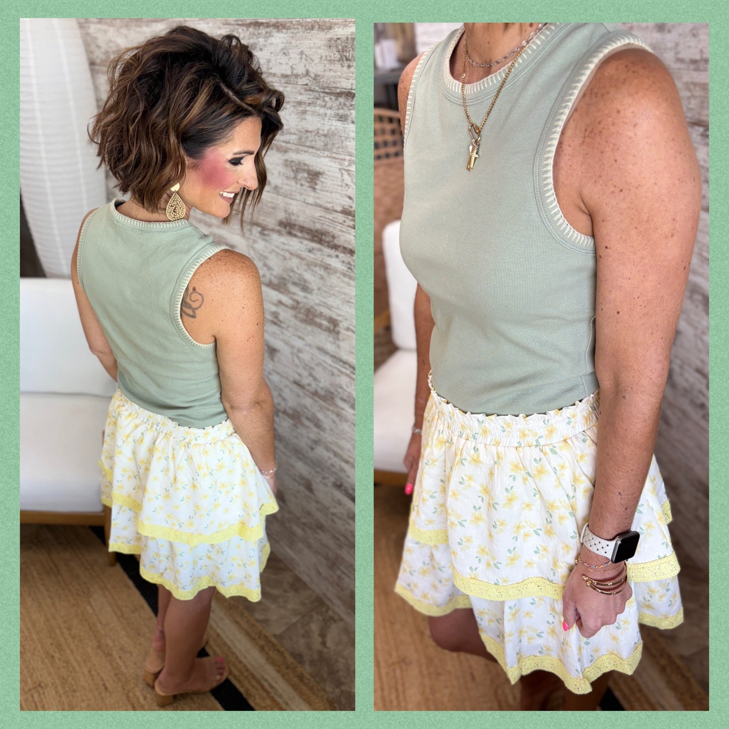 Sage Ribbed Tank with Stitched Trim