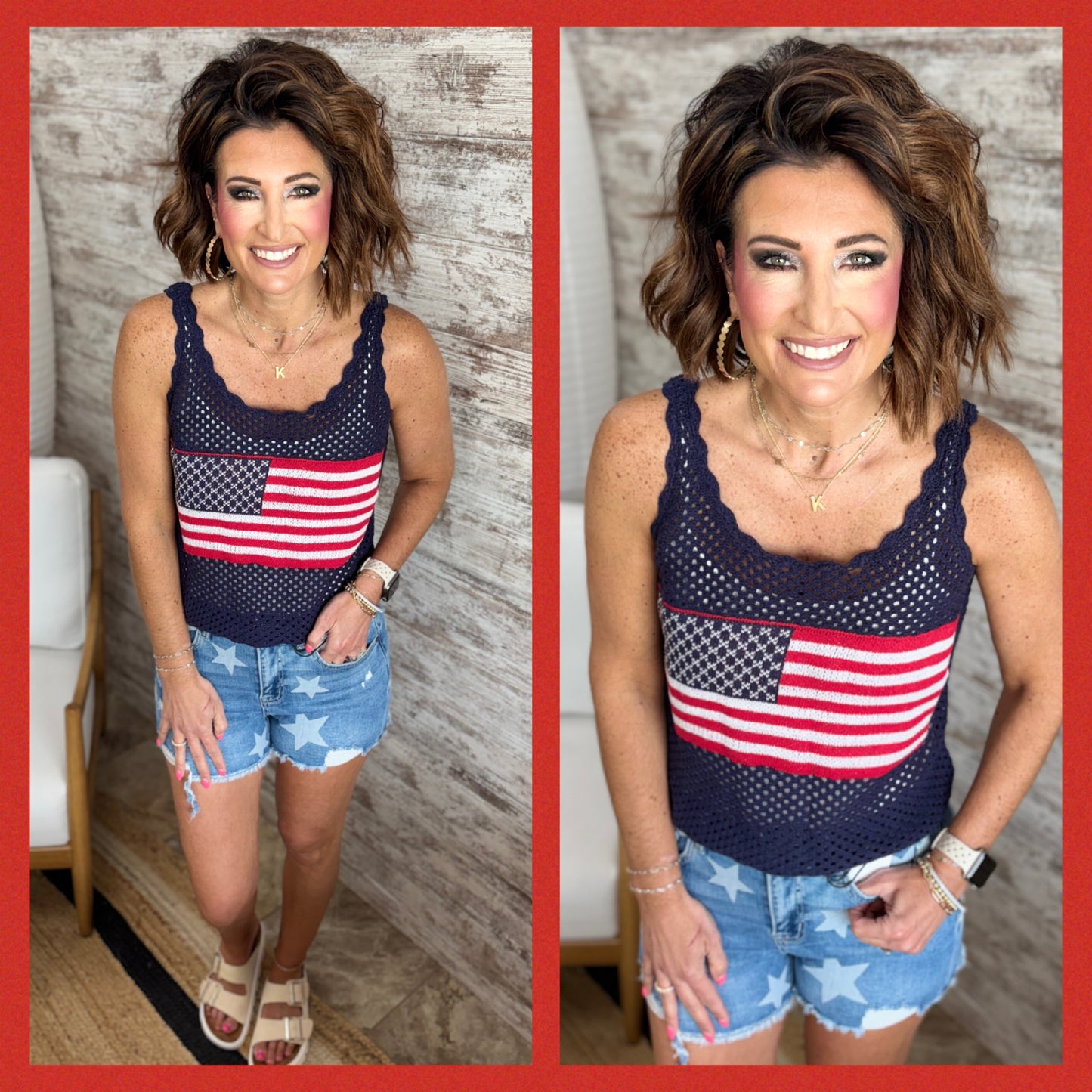 Navy Crochet American Flag Tank