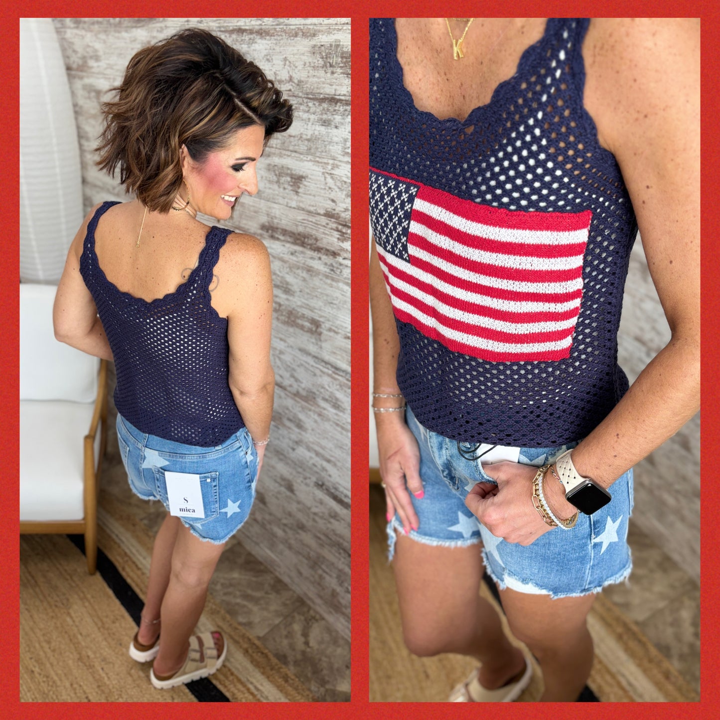 Navy Crochet American Flag Tank