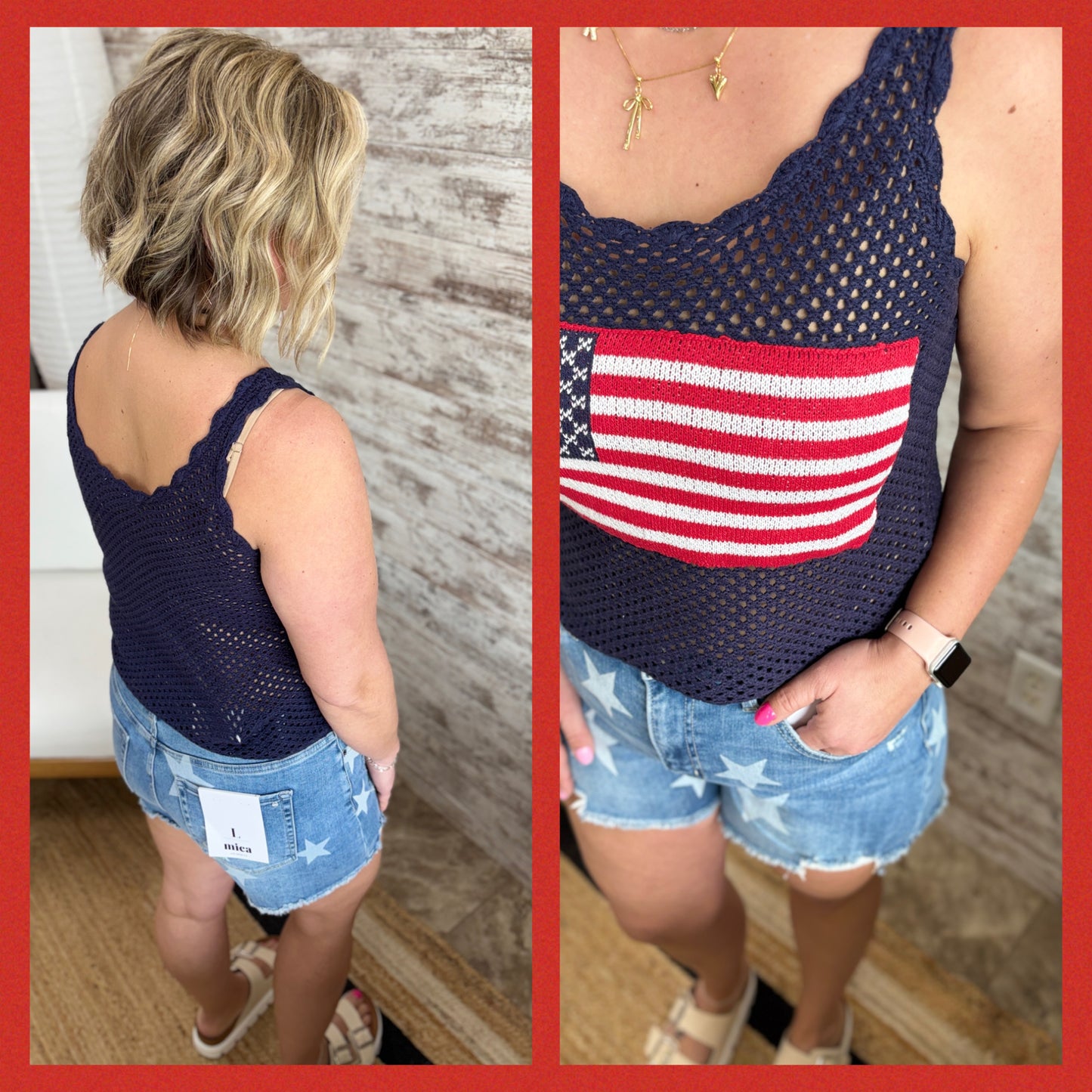 Navy Crochet American Flag Tank