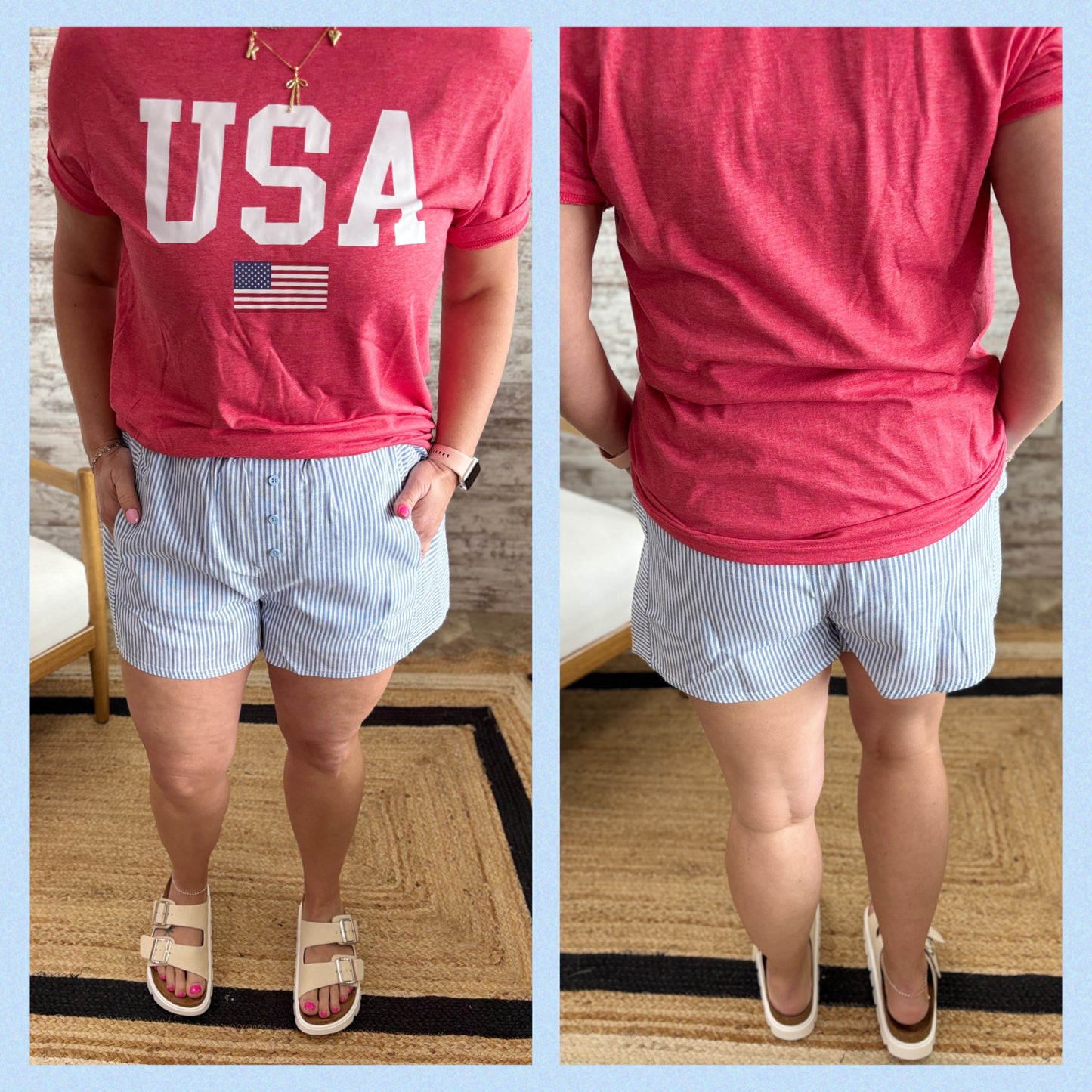 Striped Crinkle Fabric Shorts-2 Colors