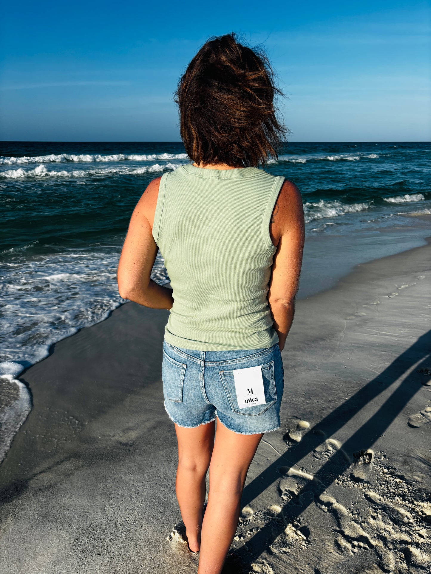 Sage Ribbed Button Down Tank