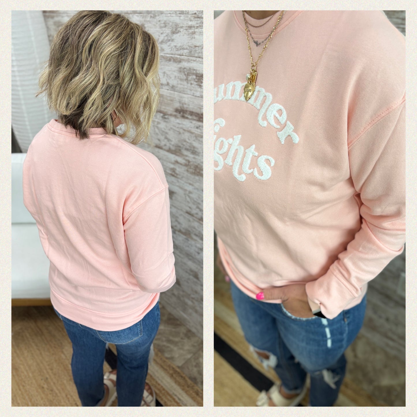 Summer Nights Pink Pullover Crew **Restocking June 4th**