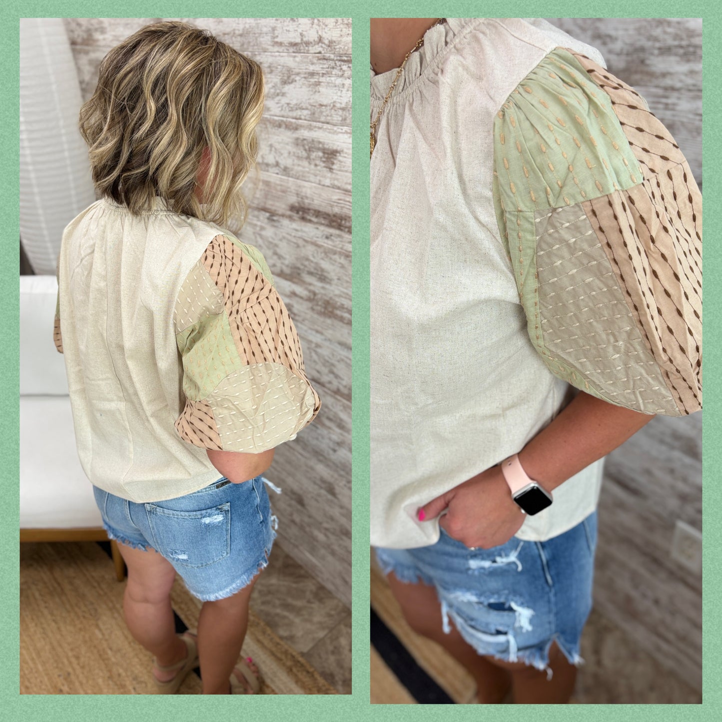 Natural Ballon Sleeve Ruffle Top