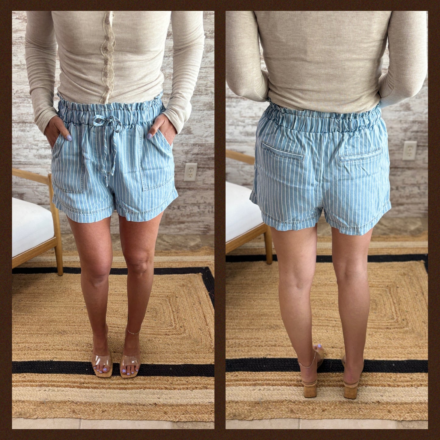 Blue High Waist Stripe Shorts