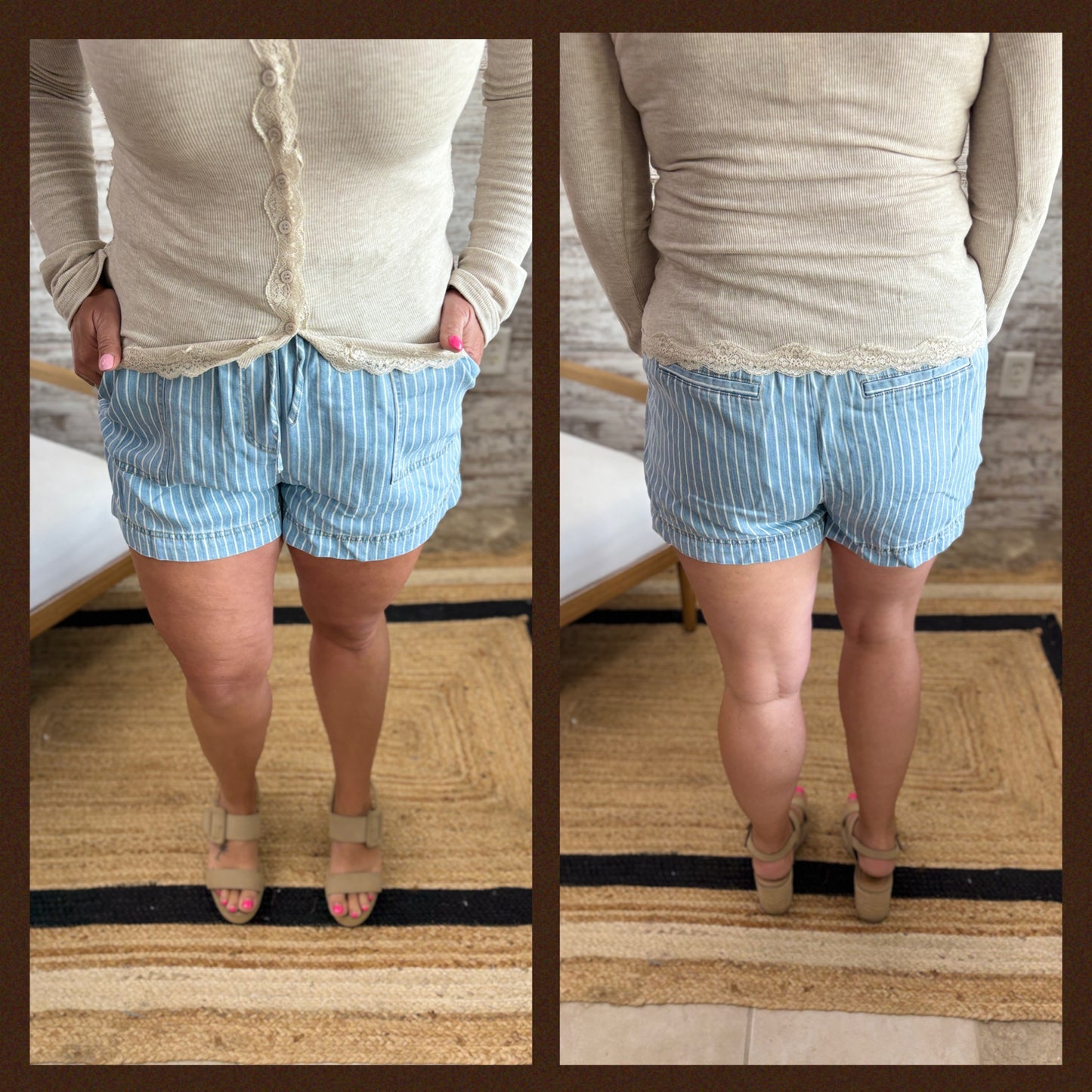 Blue High Waist Stripe Shorts