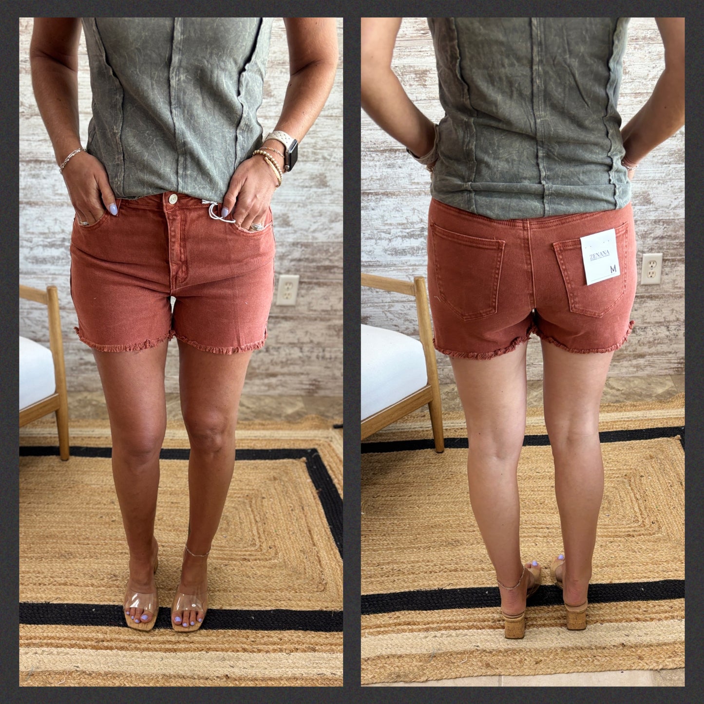 Zenana Acid Wash Frayed Hem Shorts ~ 2 Colors