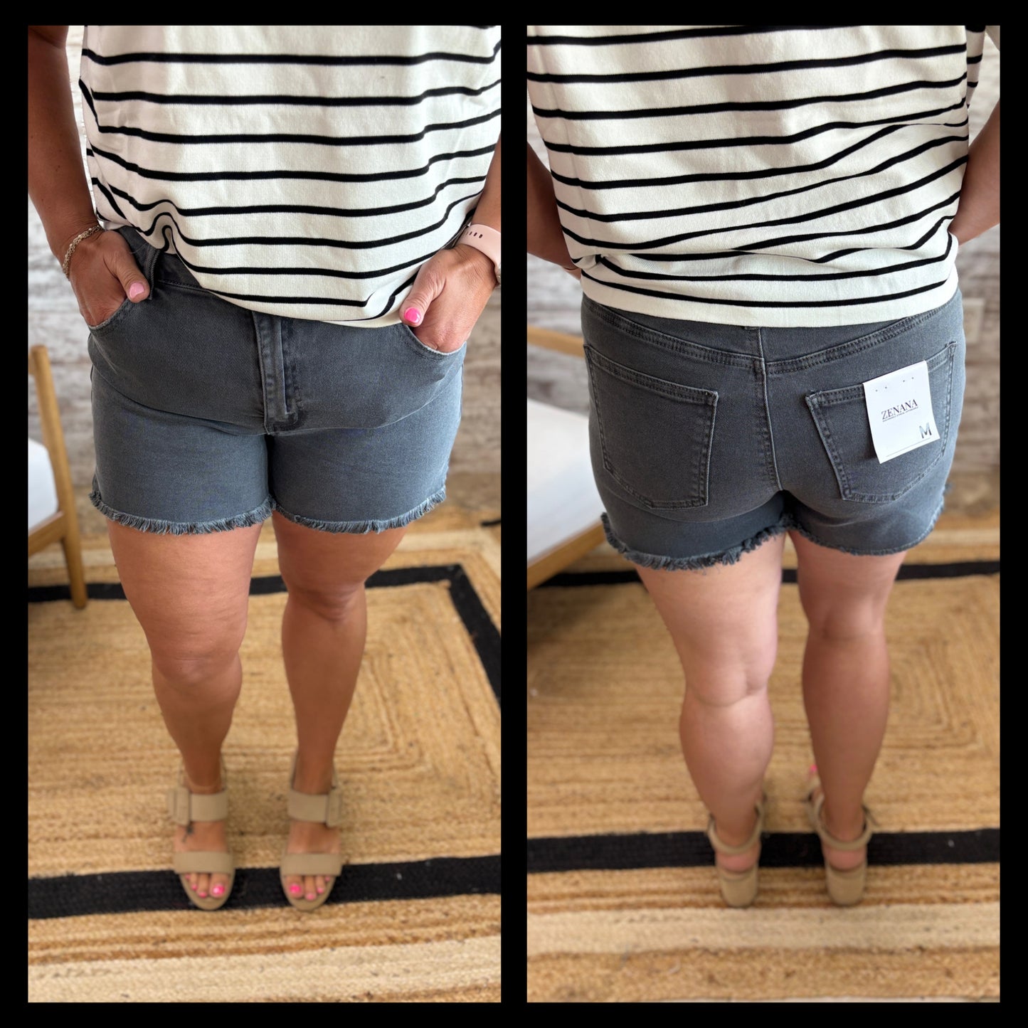 Zenana Acid Wash Frayed Hem Shorts ~ 2 Colors