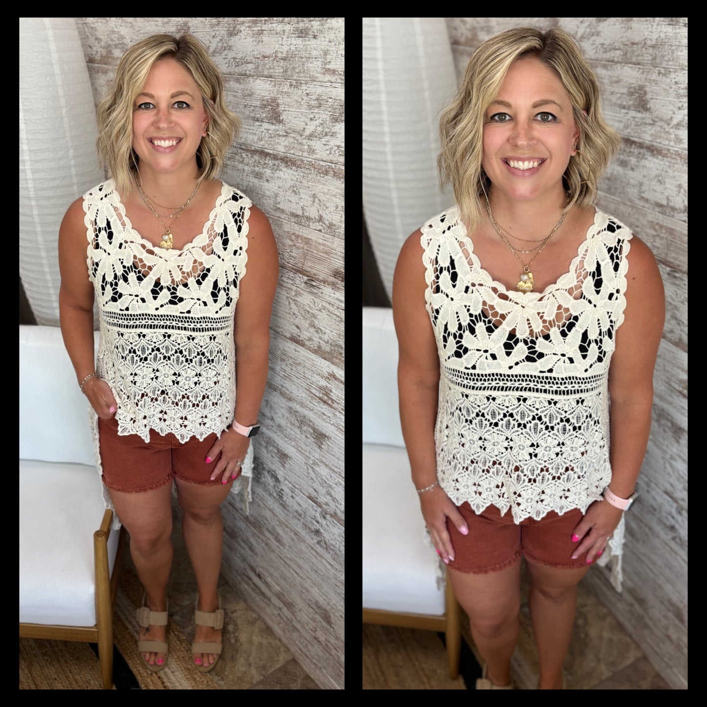 Sleeveless Crochet Hi Low Top