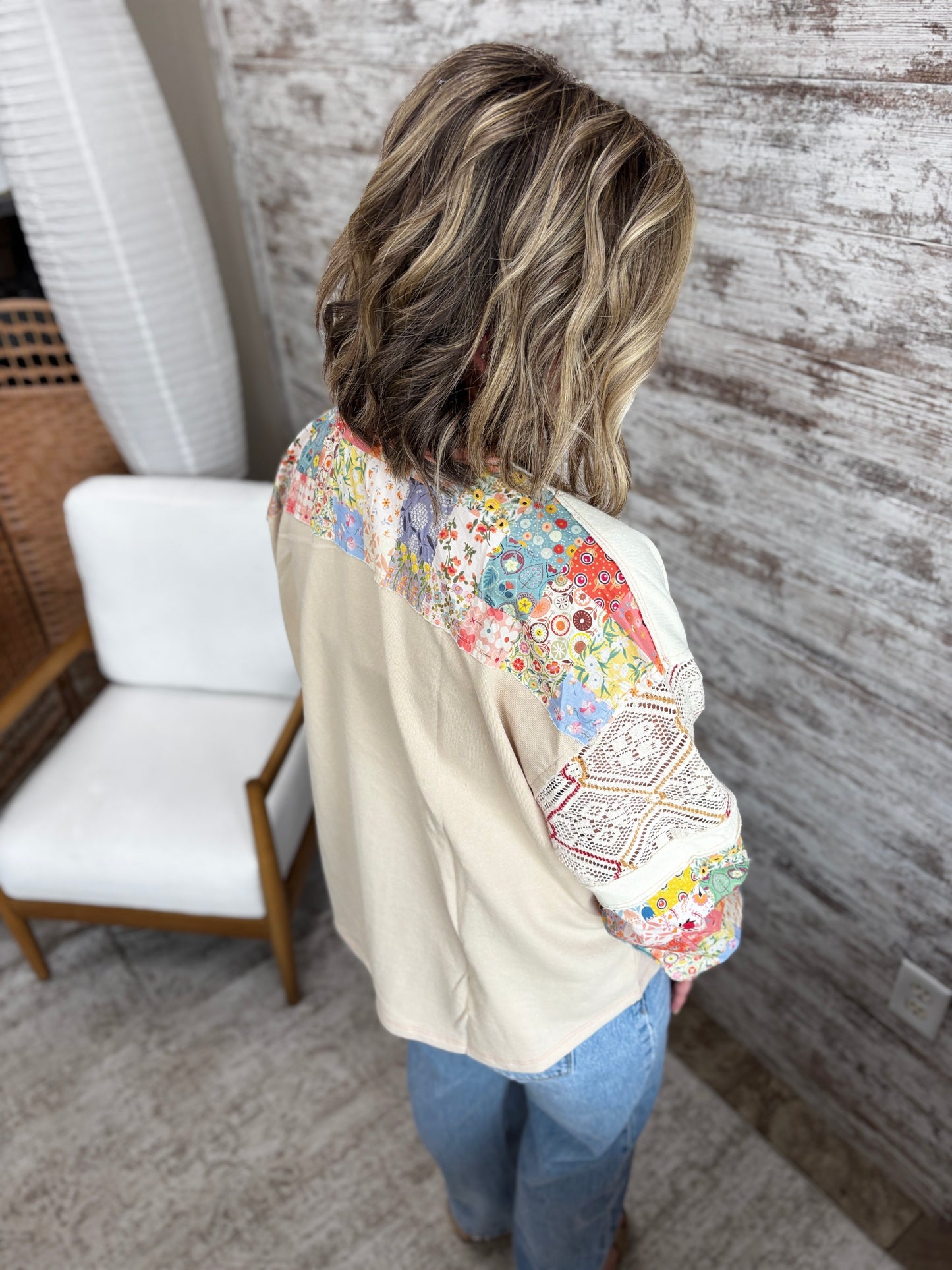 Natural Floral Patchwork Terry Top