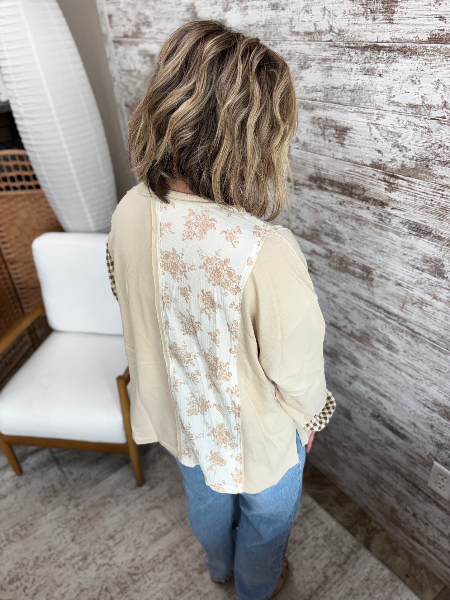 Natural Floral and Checker Mix Long Sleeve