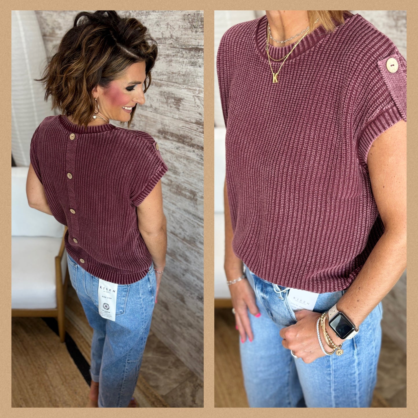 Washed Sweater Top with Back Buttons ~ 2 Colors