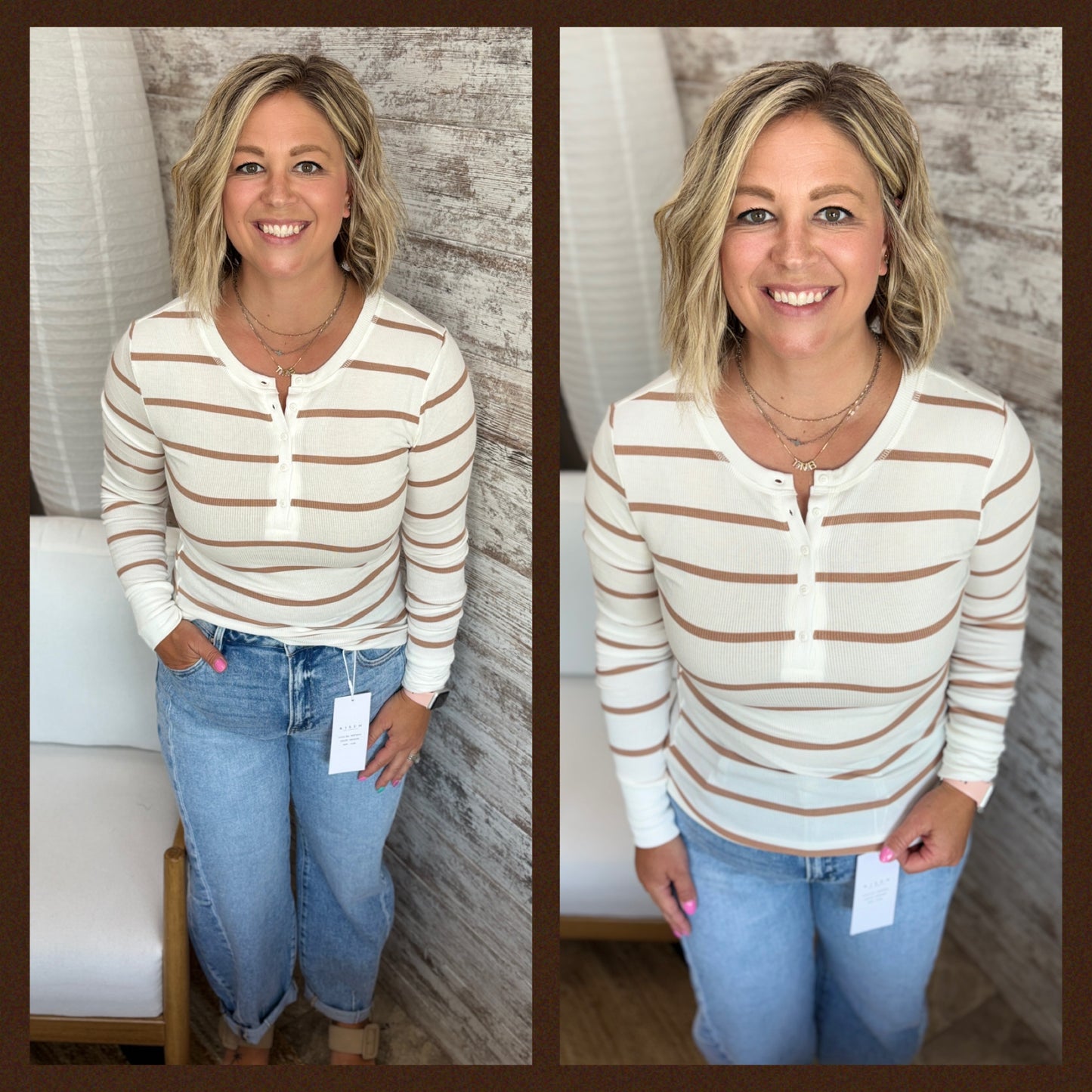 Caramel Stripe Long Sleeve Henley