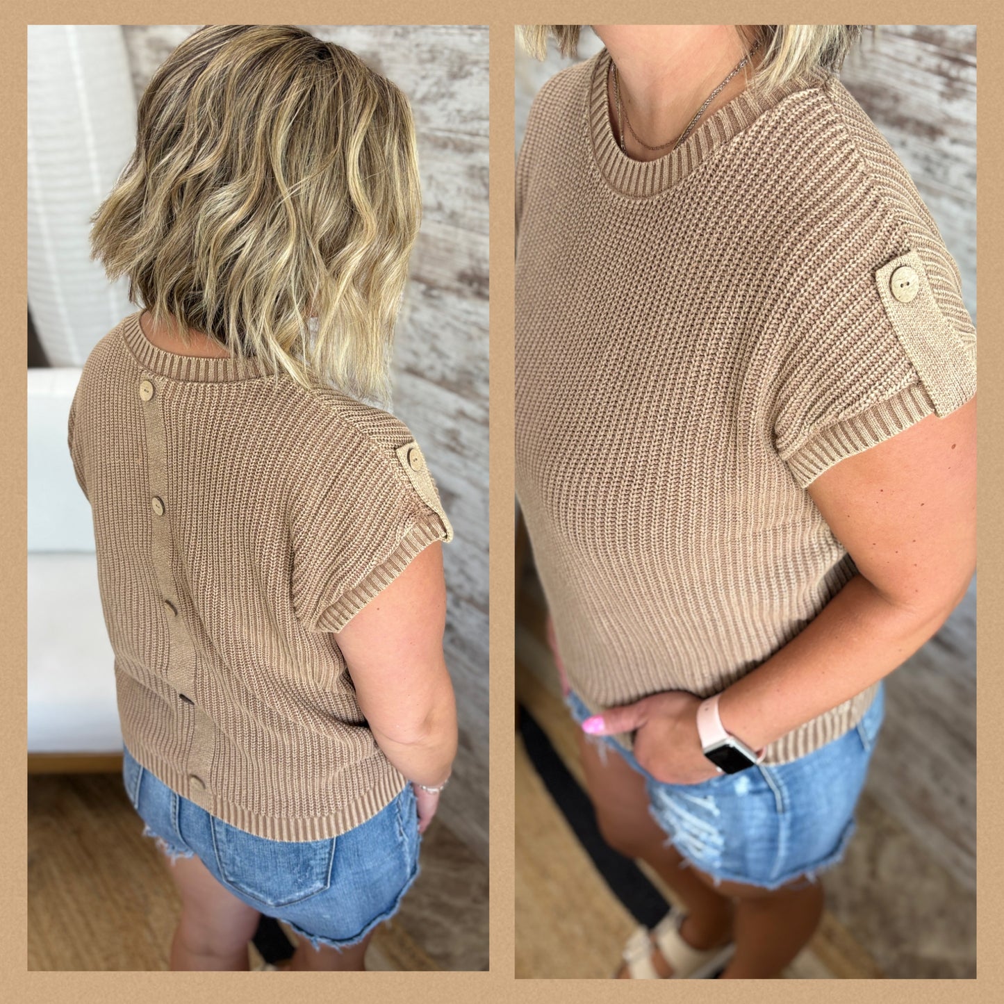 Washed Sweater Top with Back Buttons ~ 2 Colors