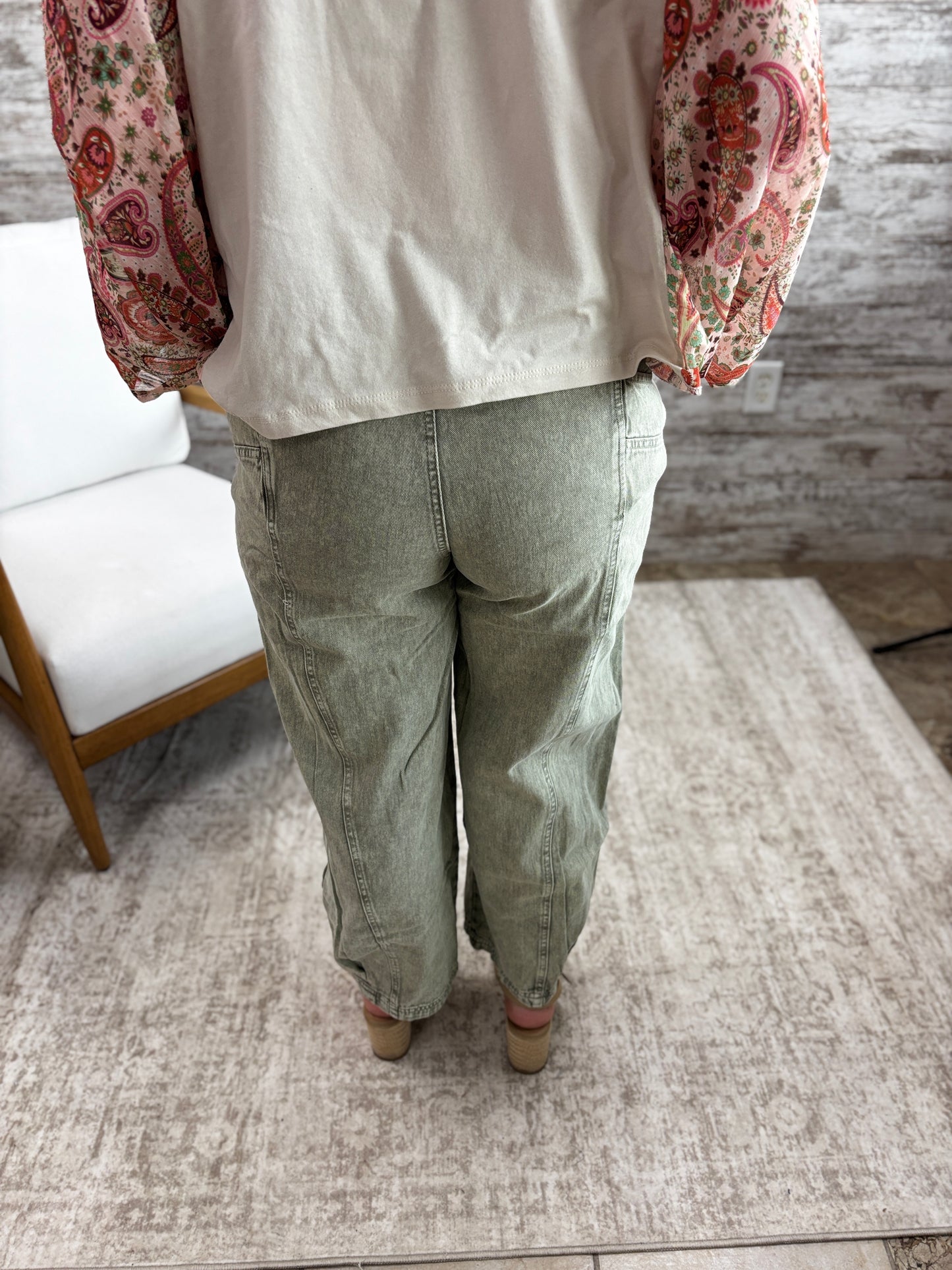 Lt Olive Mineral Wash Barrel Pants