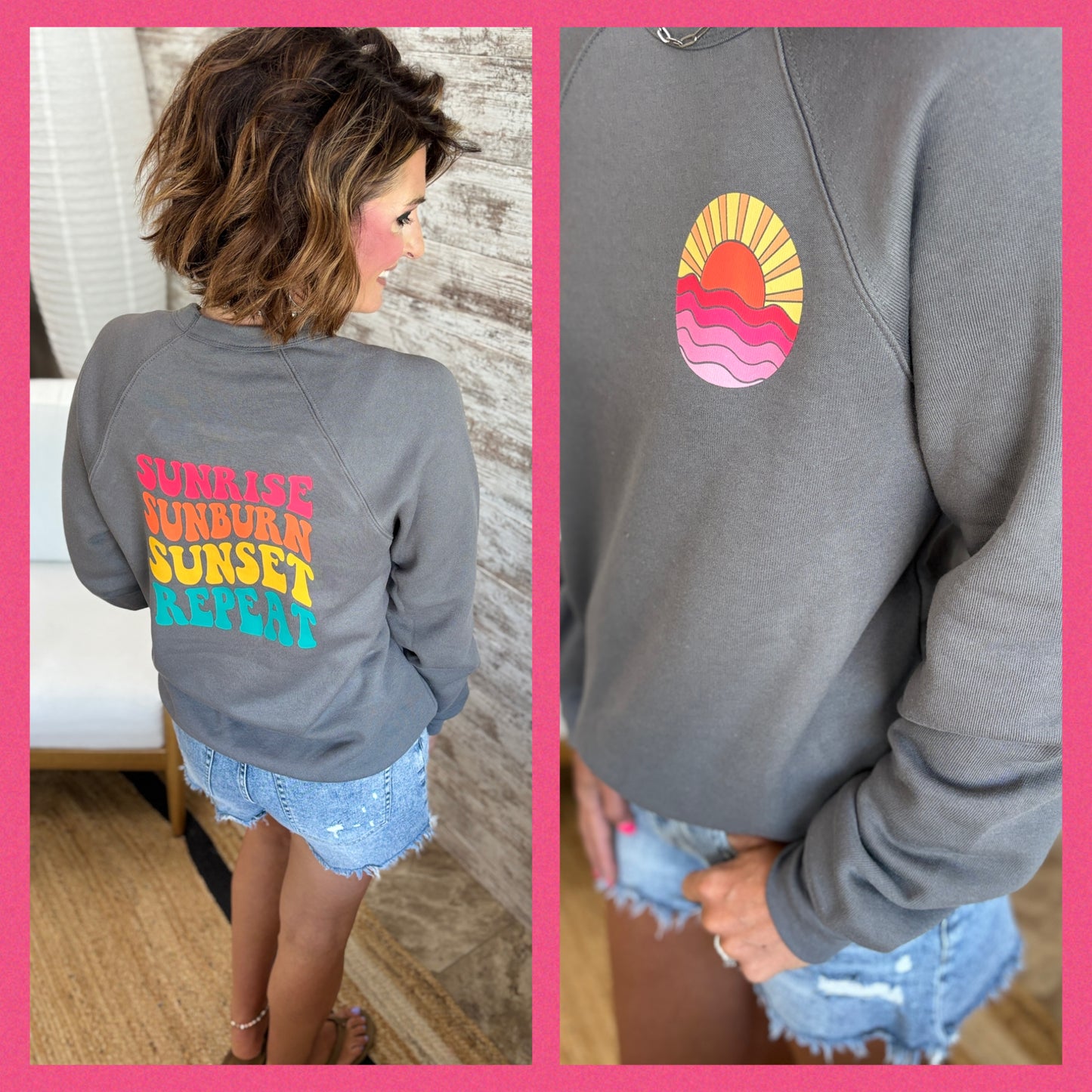 Sunrise Sunburn Repeat Charcoal Crewneck