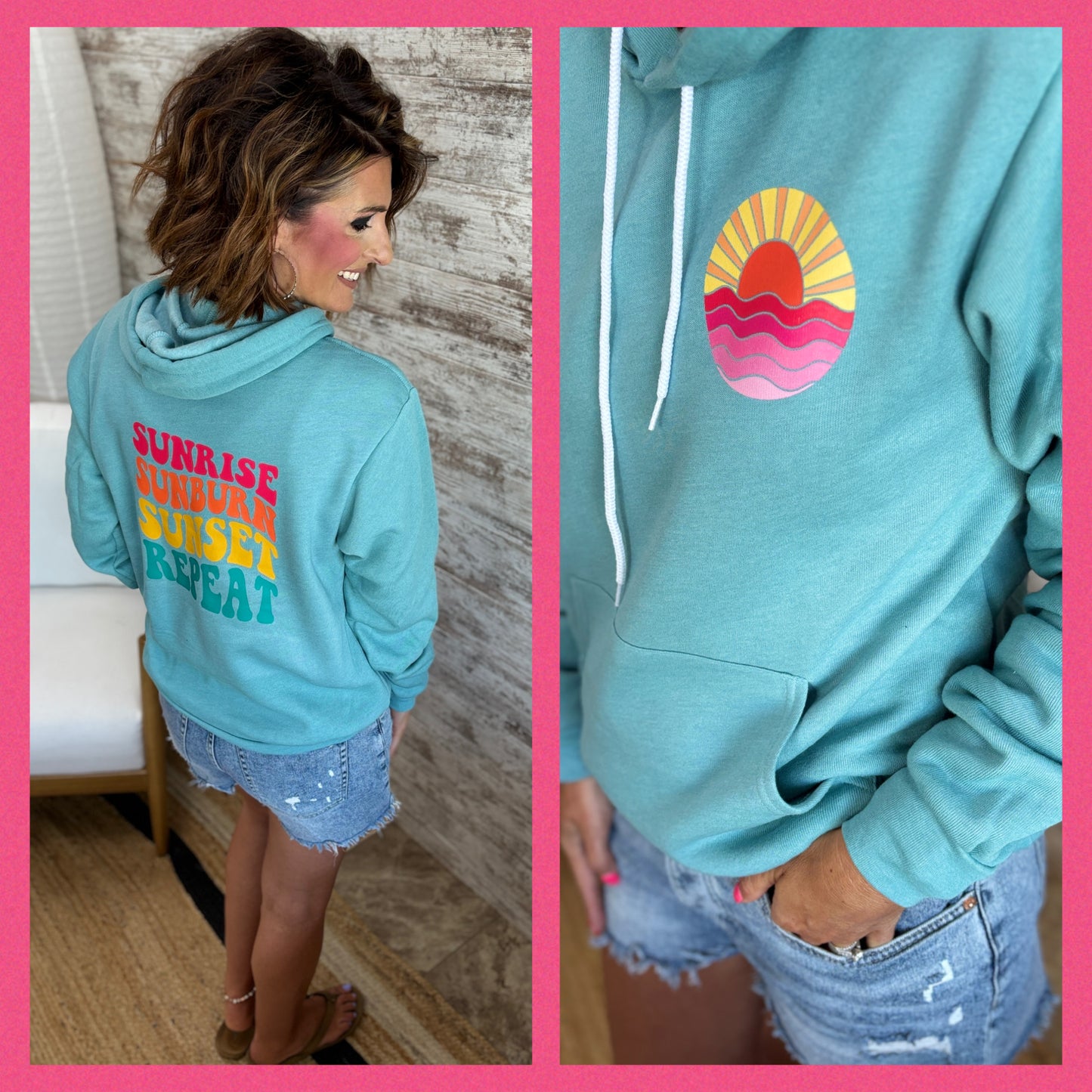 Sunrise Sunburn Repeat Blue Lagoon Bella Hoodie