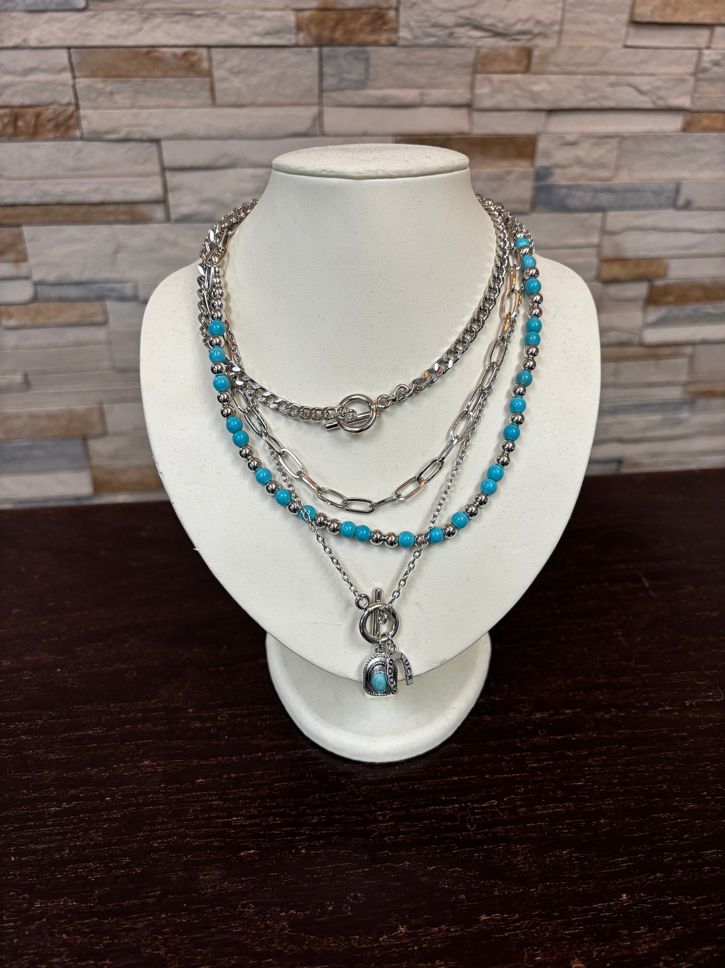 Western Turquoise Charm Layered Necklace