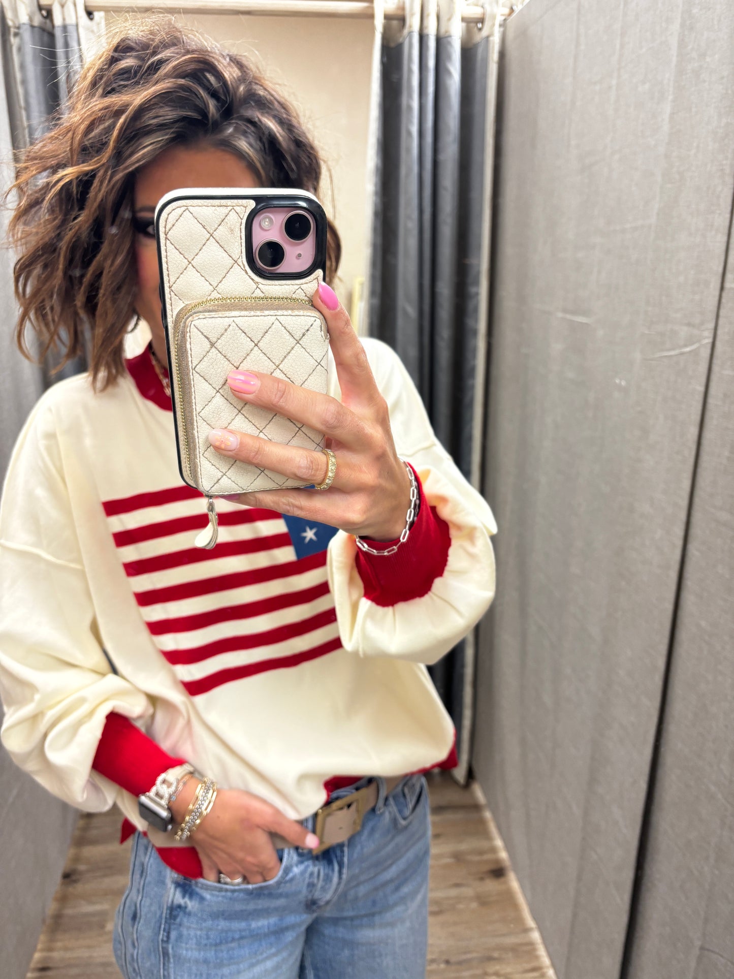 Ivory American Flag Sweater
