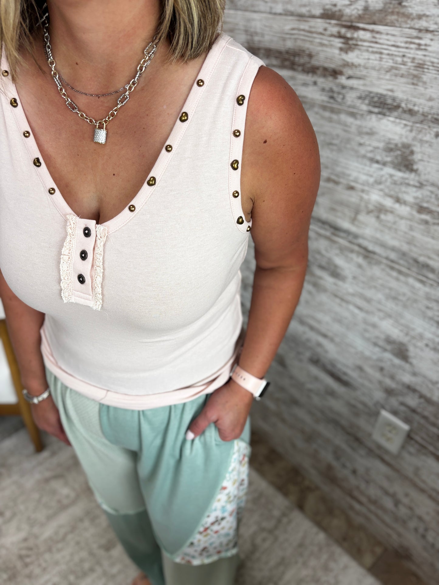 Baby Pink Heart Studded Tank
