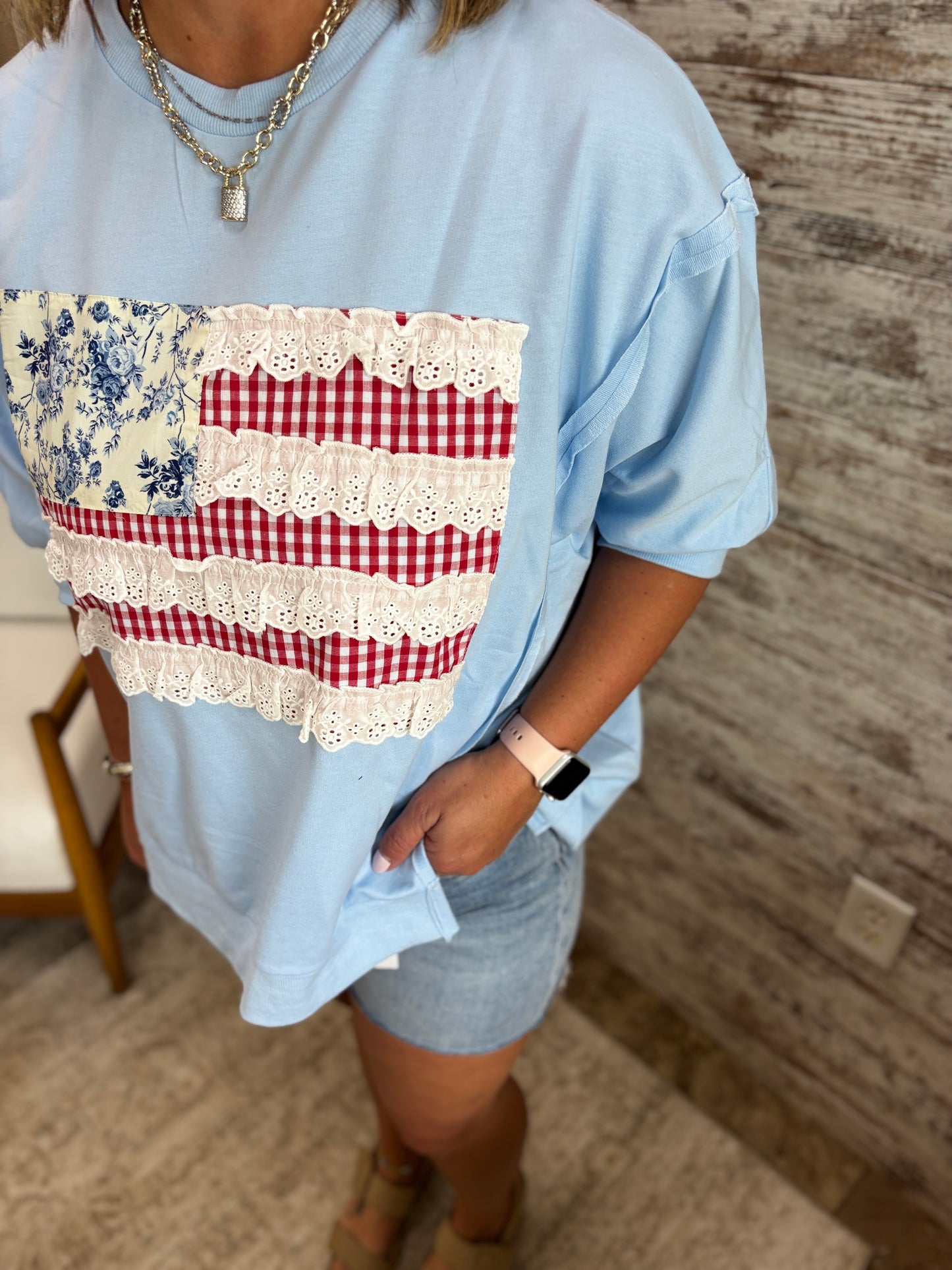 Floral and Lace American Flag Top