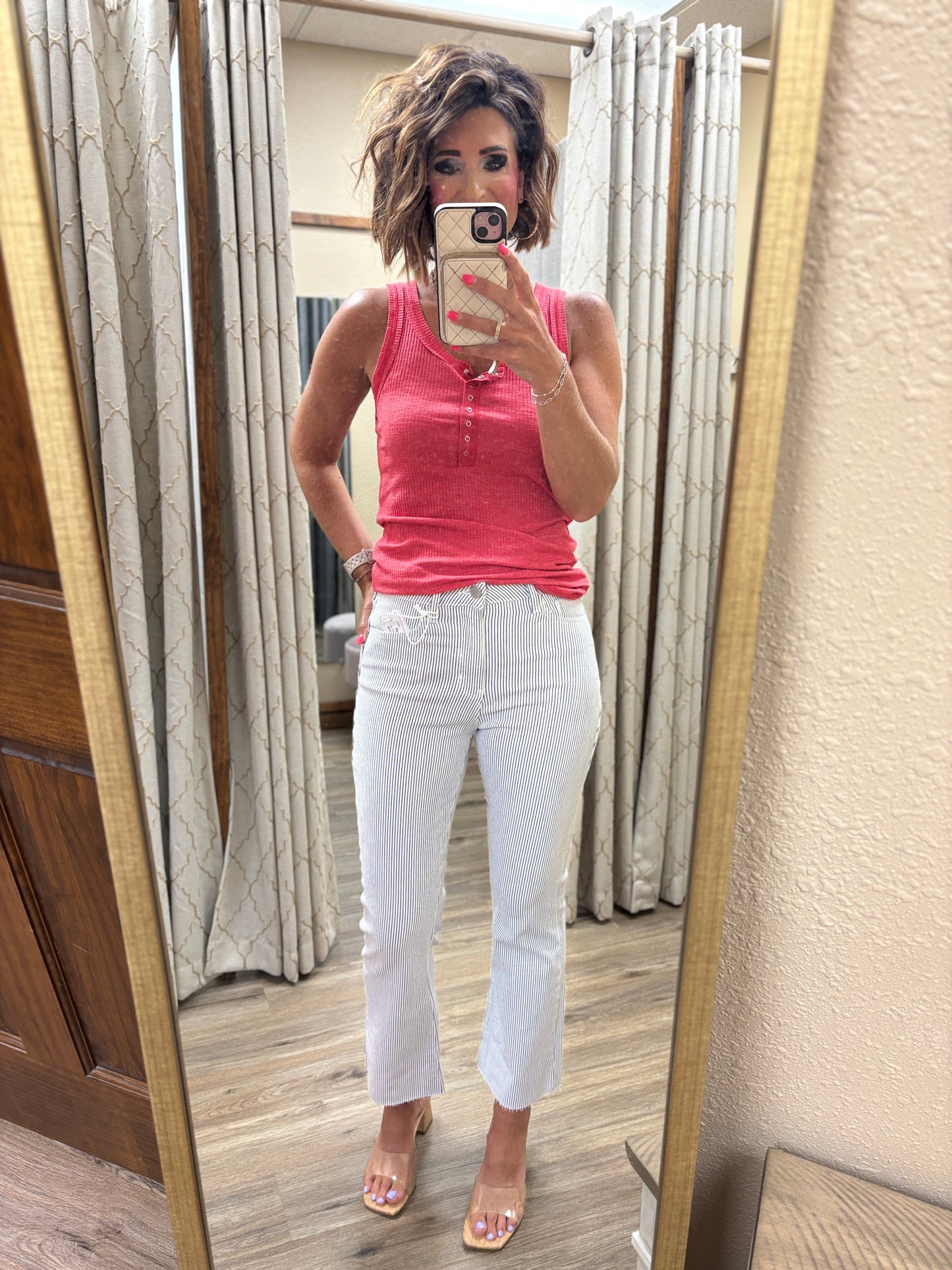 Just USA Blue Pinestripe Crop Flare Jean