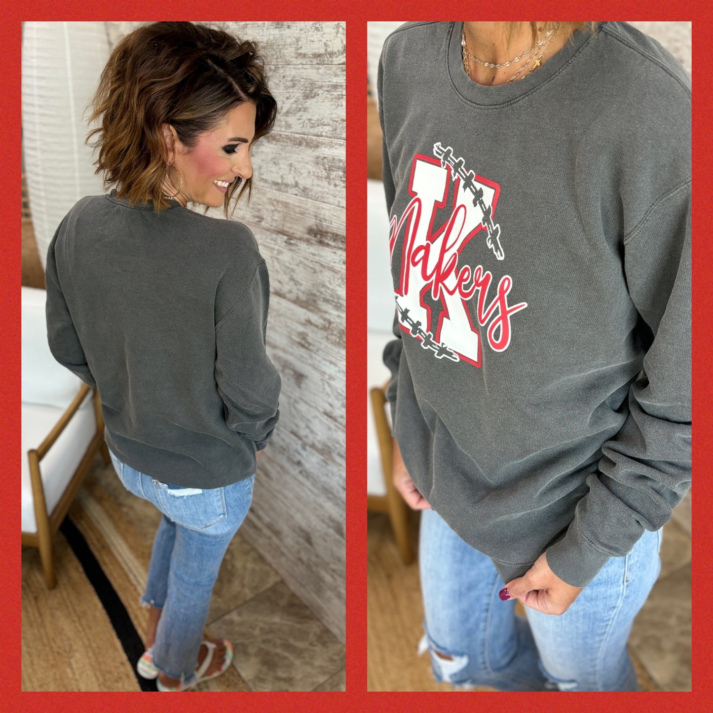 Kimberly Makers Football Smoke Comfort Color Crew