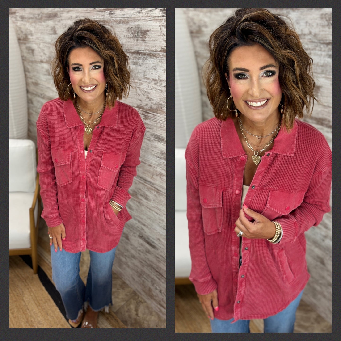 Waffle Knit Mineral Button Down Jacket ~ 3 Colors