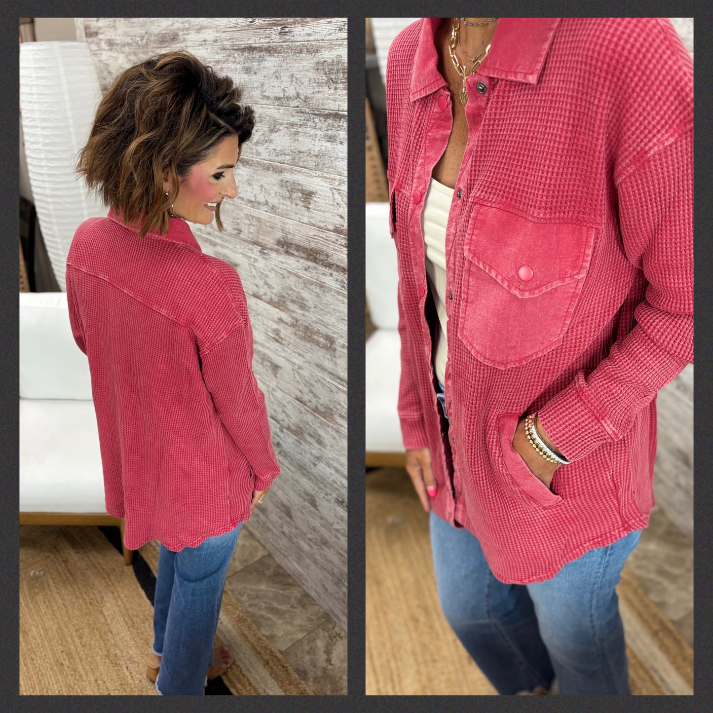 Waffle Knit Mineral Button Down Jacket ~ 3 Colors