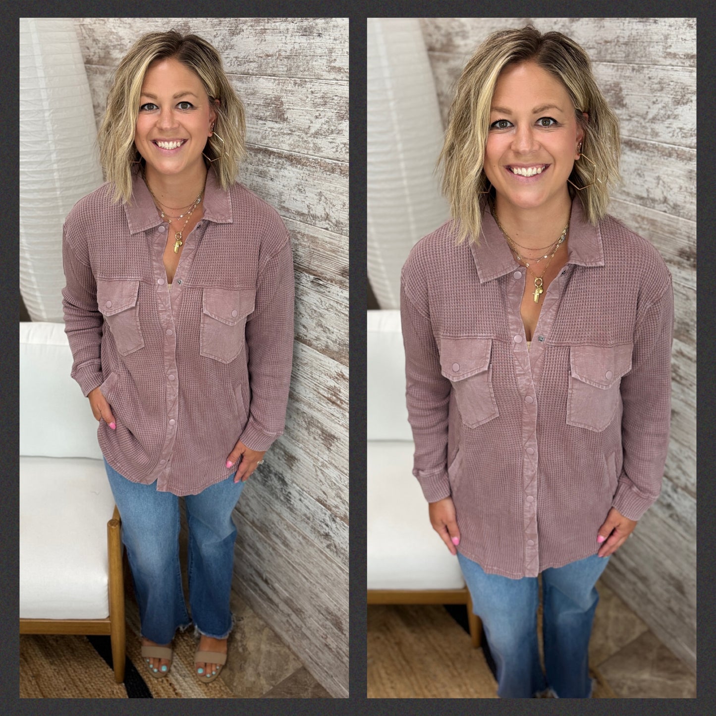 Waffle Knit Mineral Button Down Jacket ~ 3 Colors