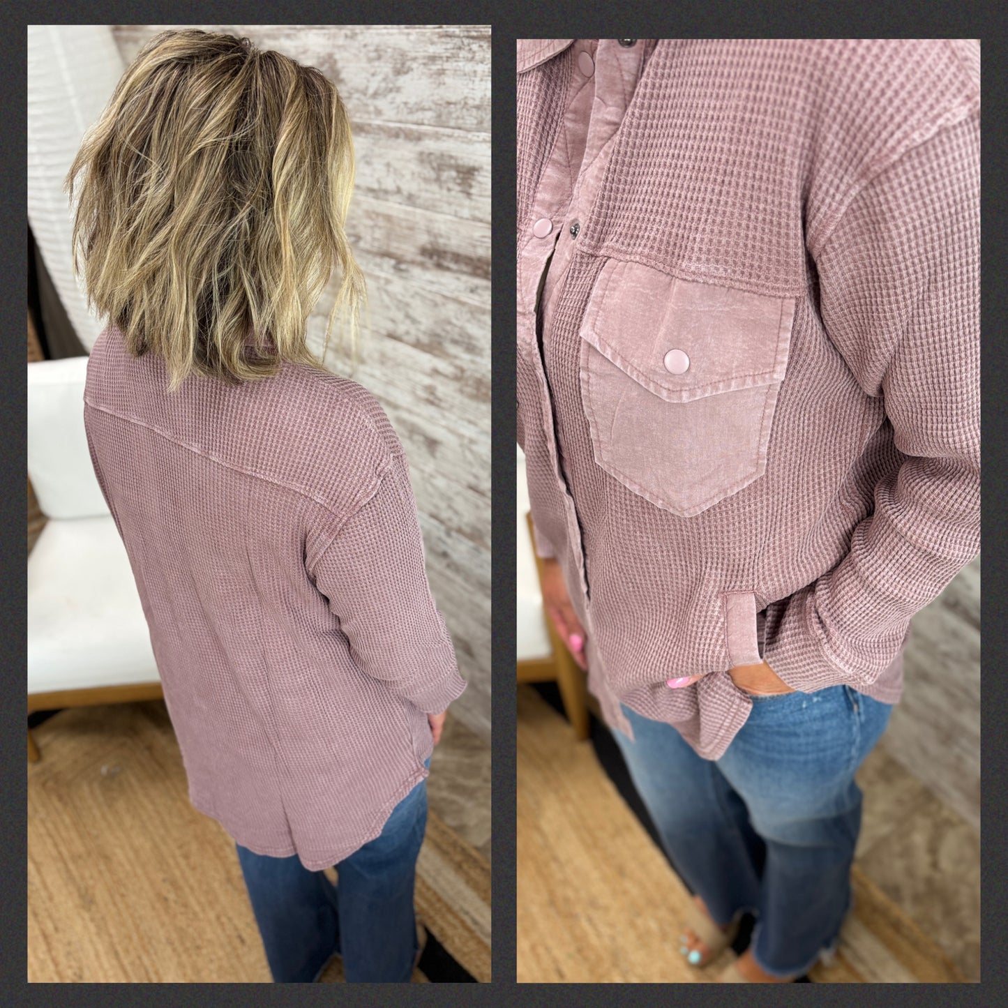 Waffle Knit Mineral Button Down Jacket ~ 3 Colors