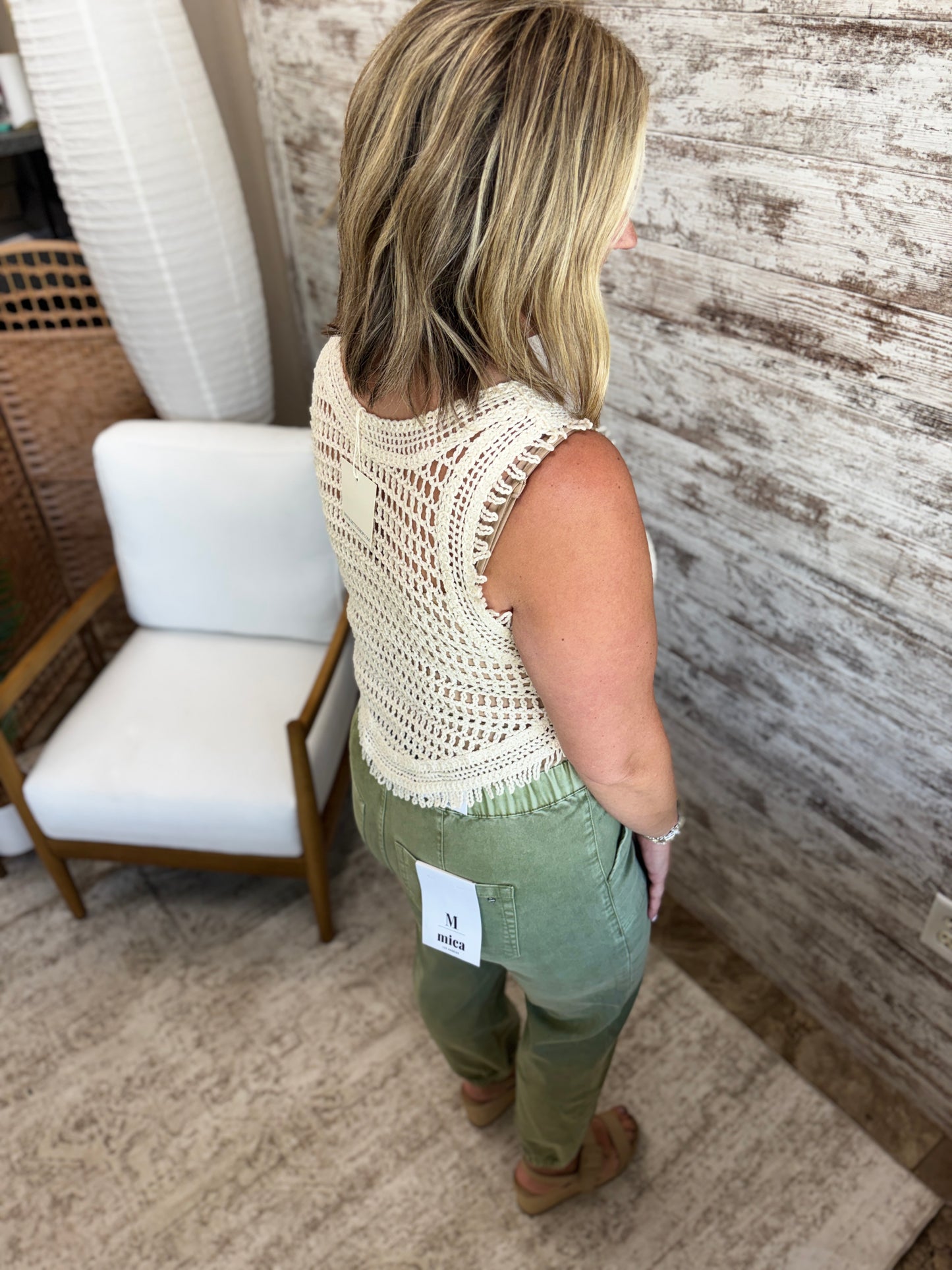 Natural Crochet Curved Hem Tank
