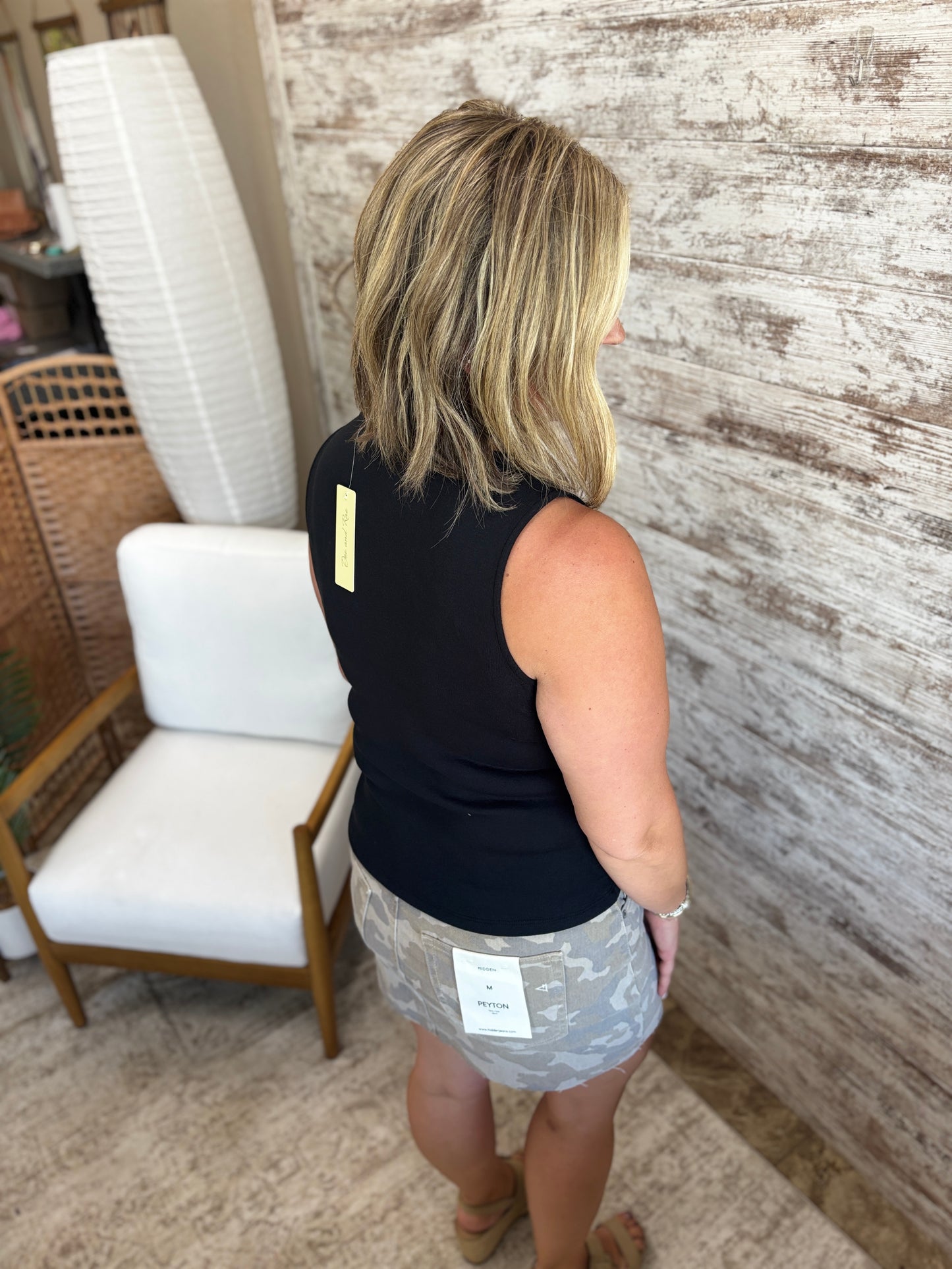 Black Asymmetrical Button Down Tank