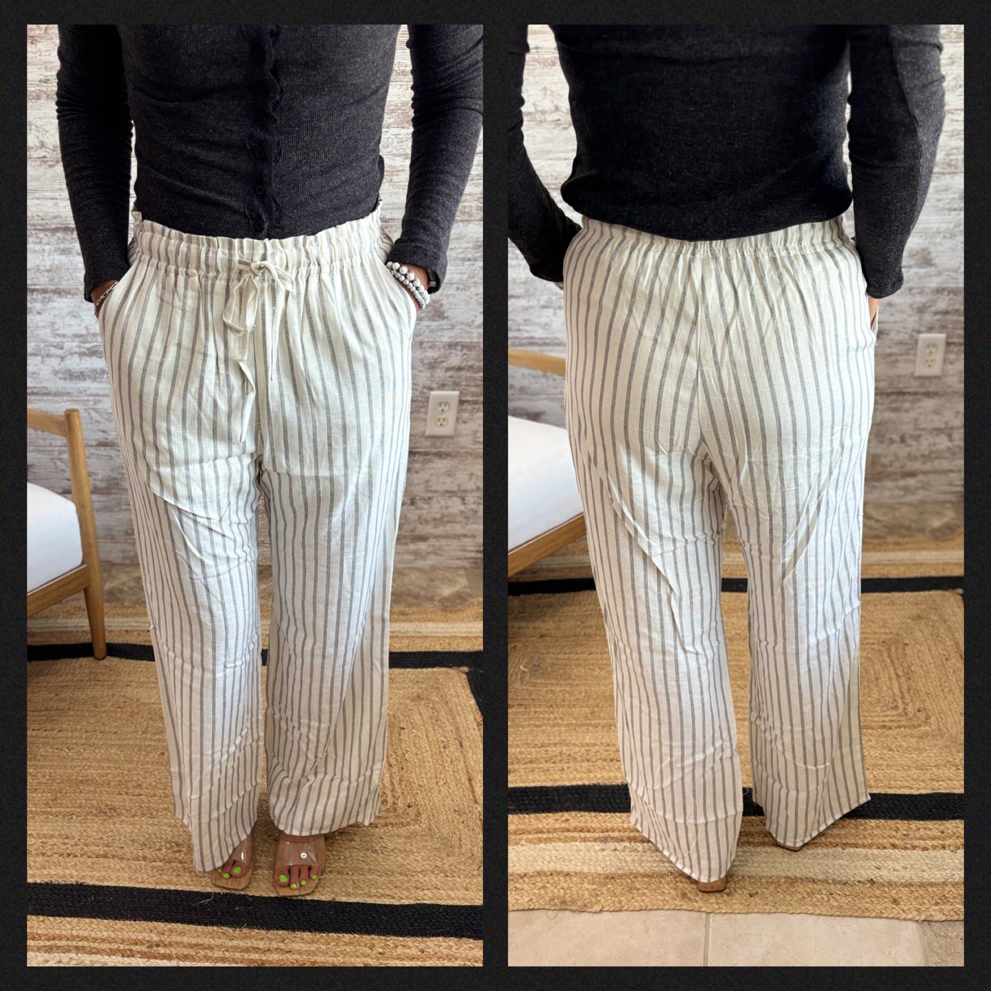 White/Black Lined Linen Pant