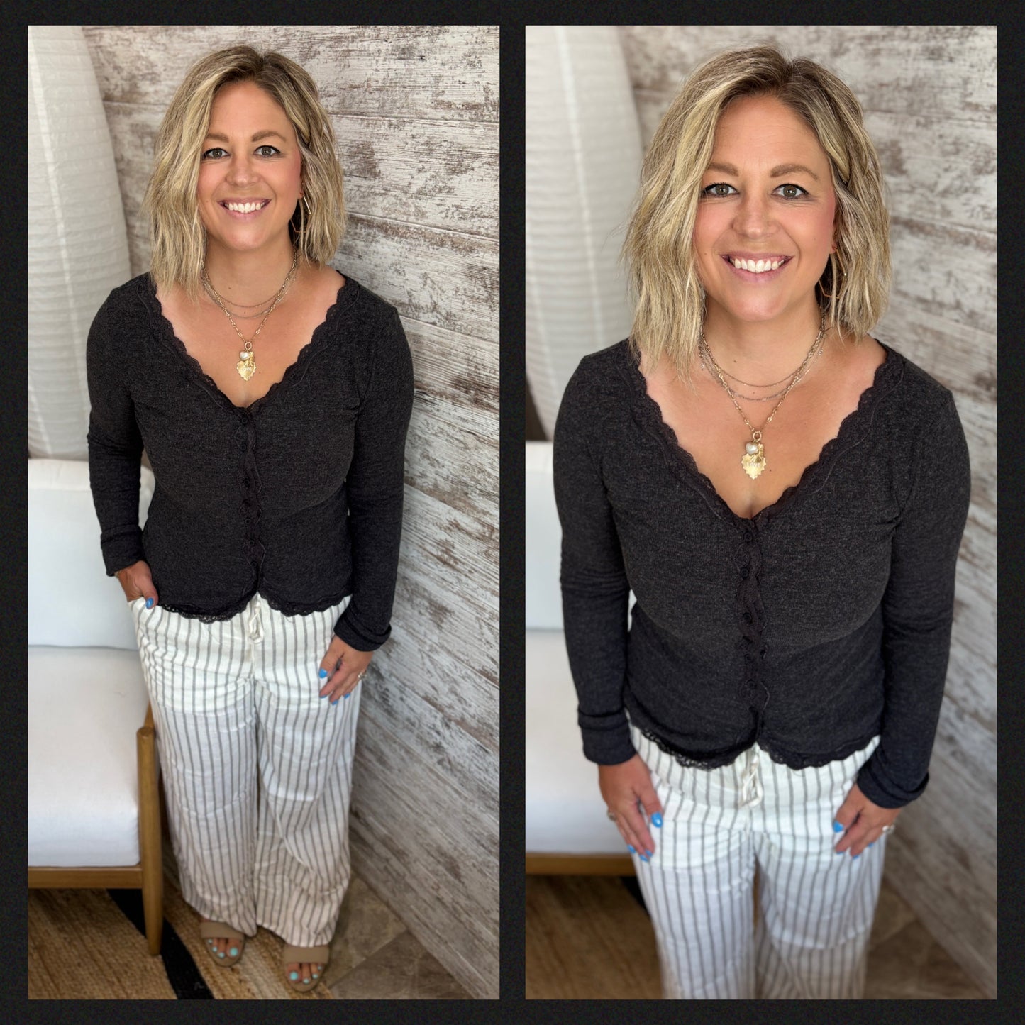Button Down Cardigan Knit Top ~ 2 Colors