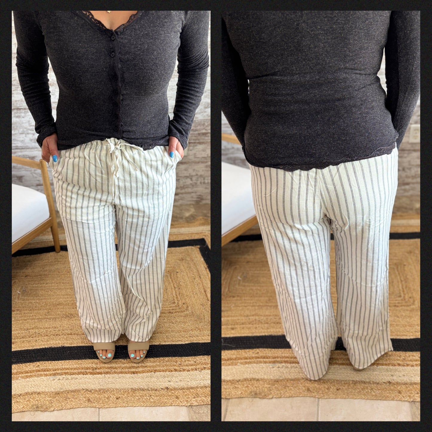 White/Black Lined Linen Pant