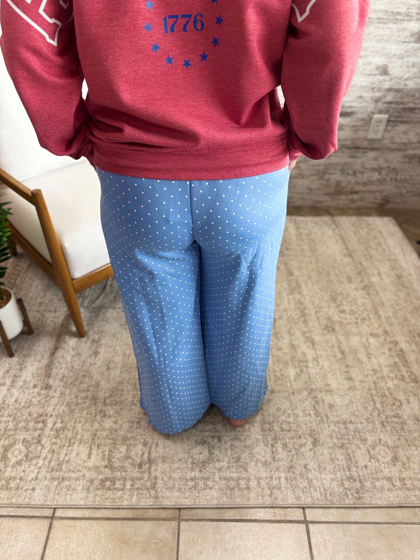 Blue/White Wide Leg Polka Dot Pants