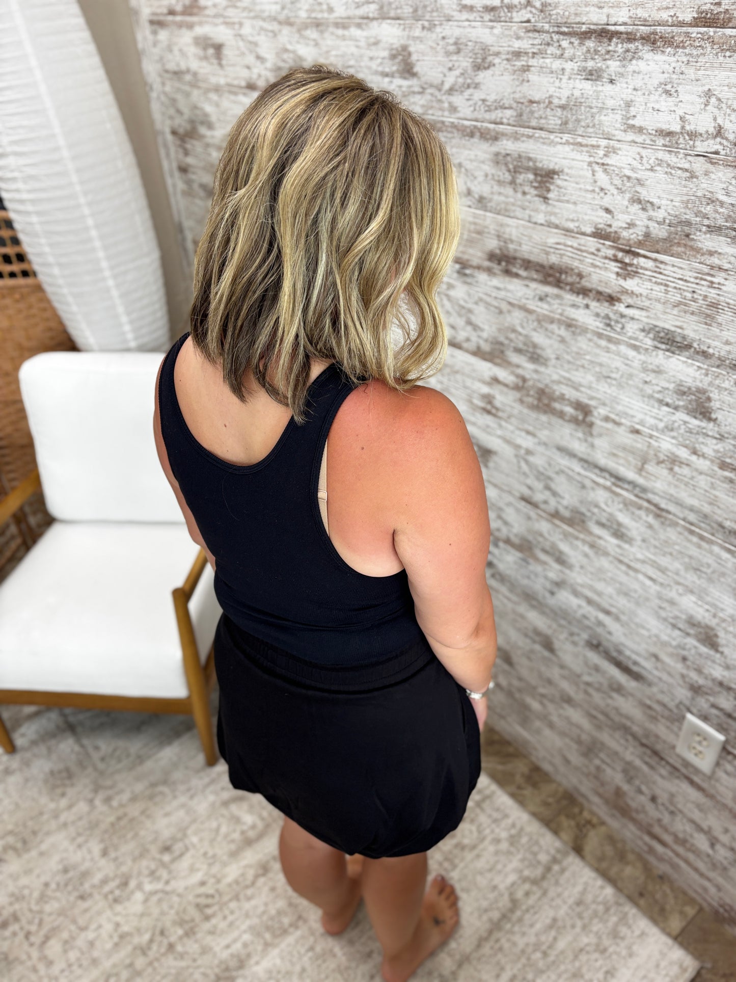 Black Ribbed Tank with Built in Bra