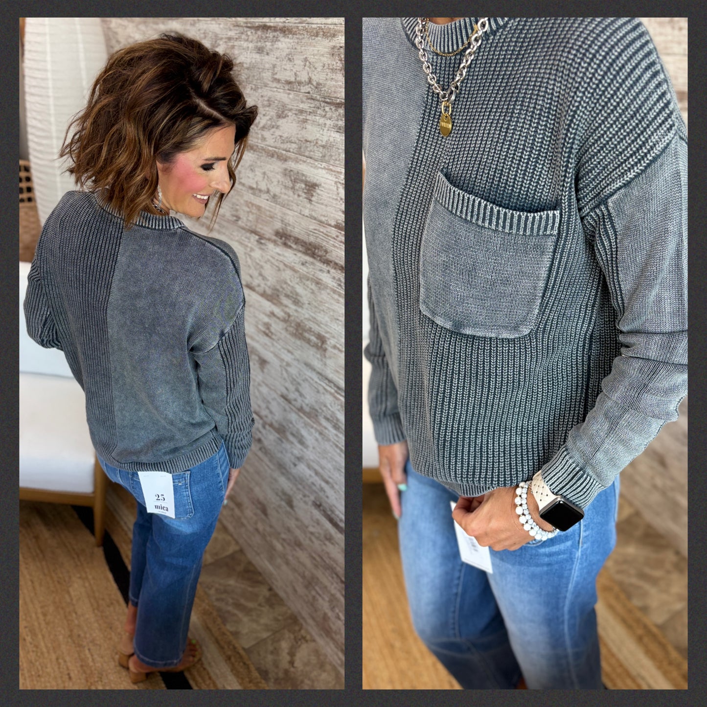 Gun Metal Textured Sweater with Pocket