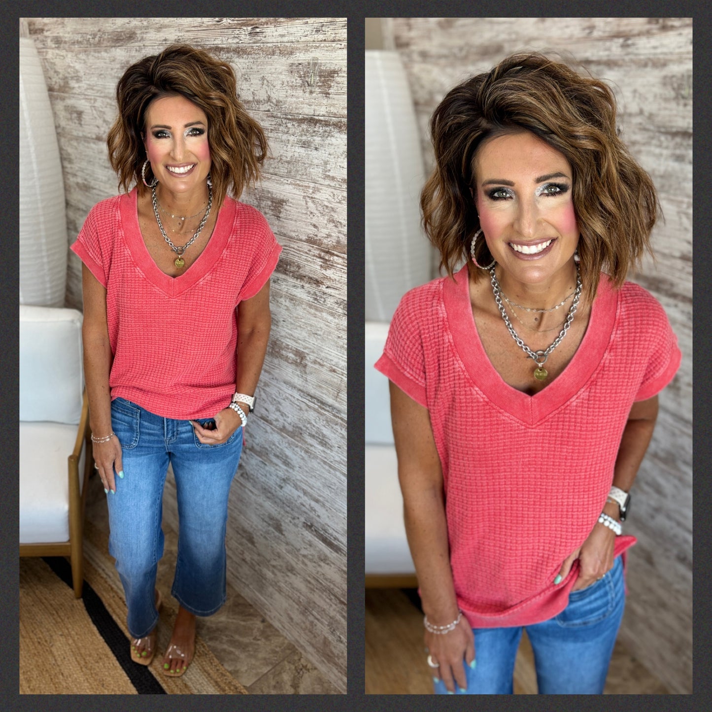 Waffle Knit Washed Tee ~ 2 Colors