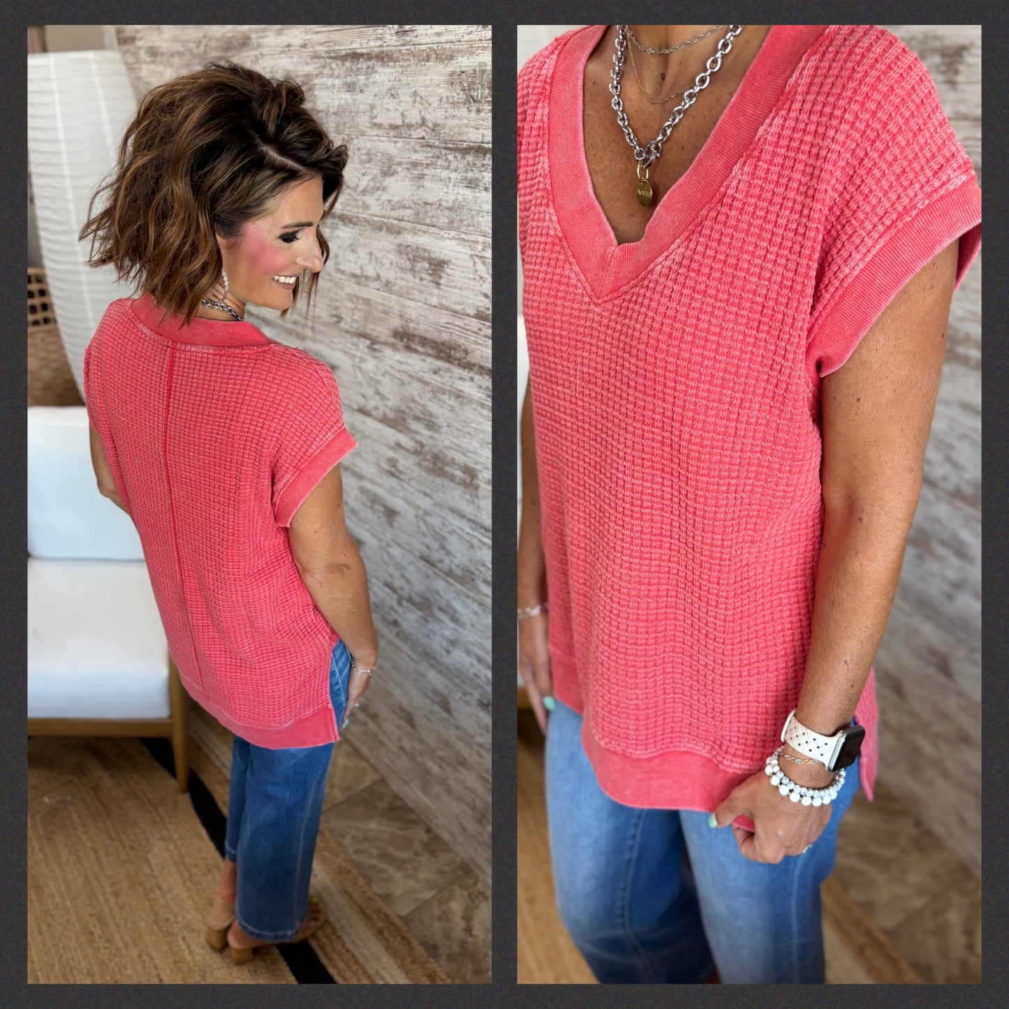 Waffle Knit Washed Tee ~ 2 Colors