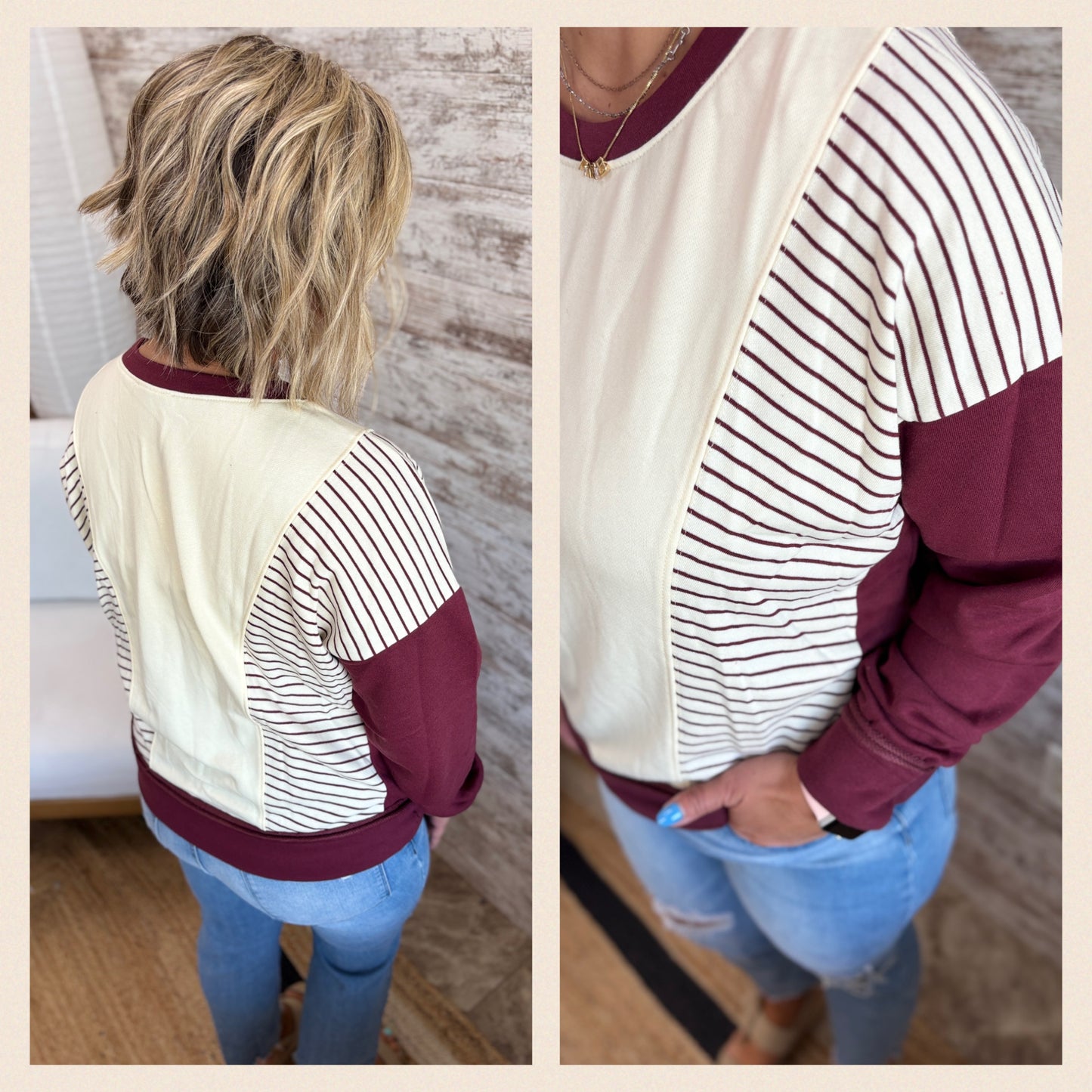 Stripe/Color Block Crew Neck ~ 2 Colors