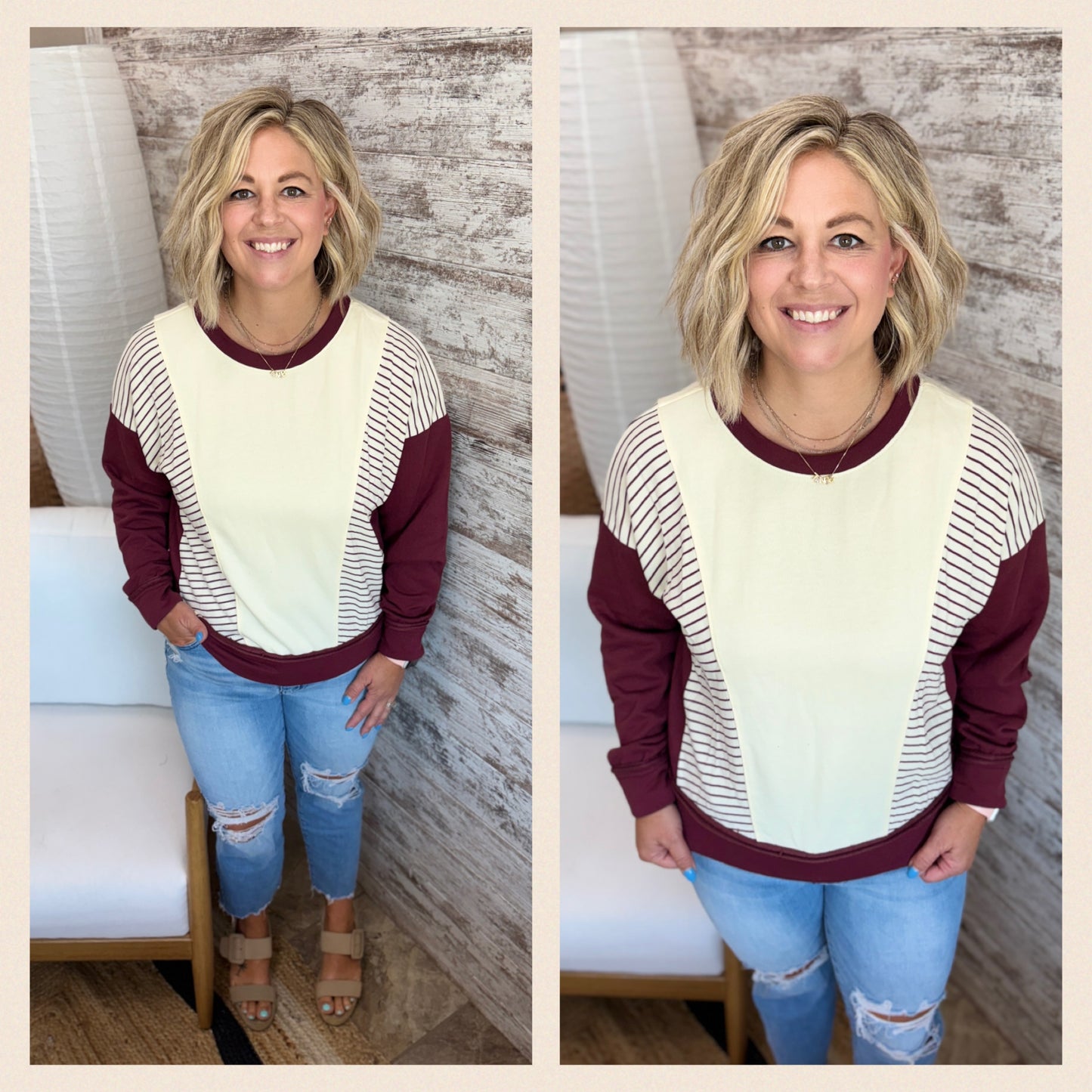 Stripe/Color Block Crew Neck ~ 2 Colors