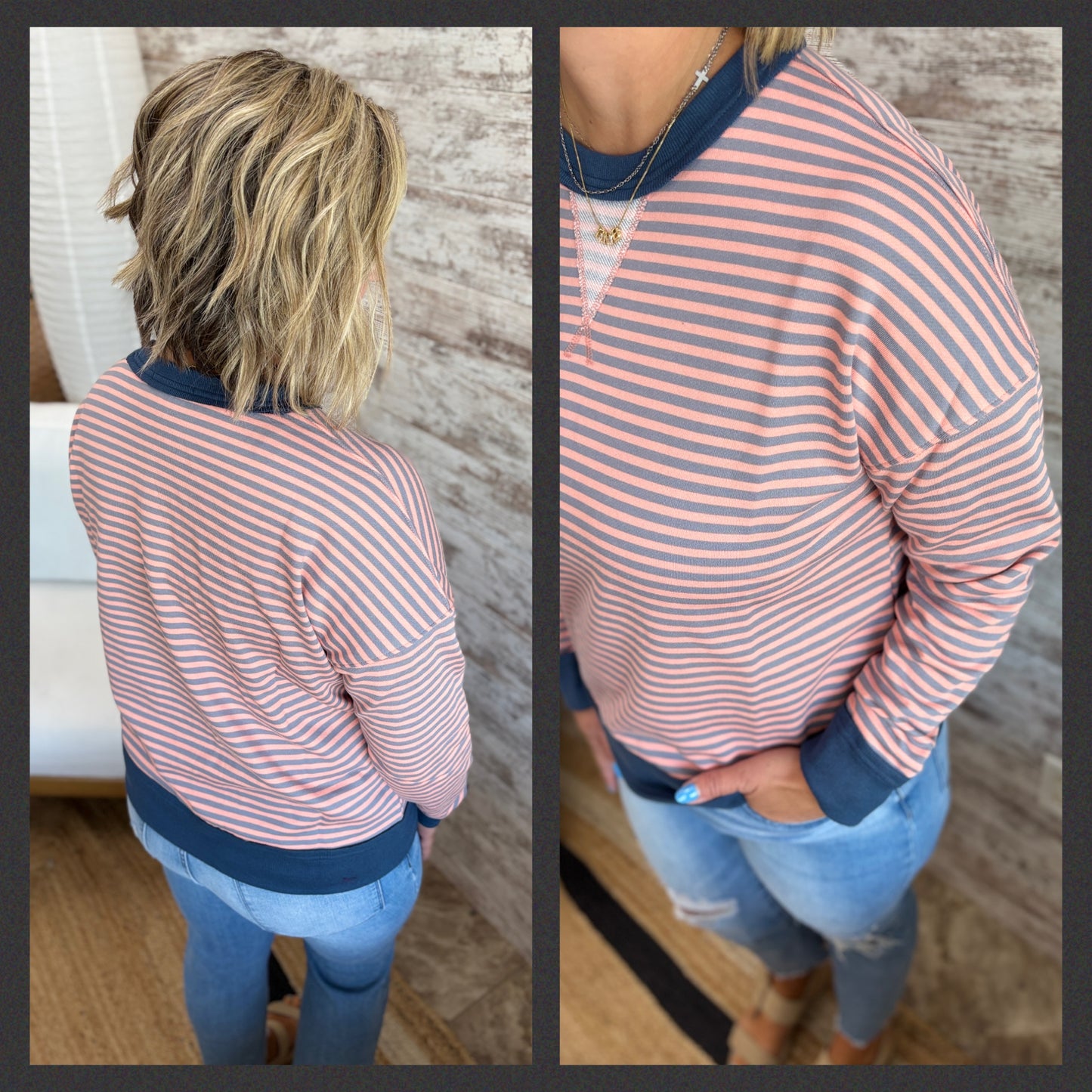 Color Trim Pinstripe Crew Neck ~ 2 colors