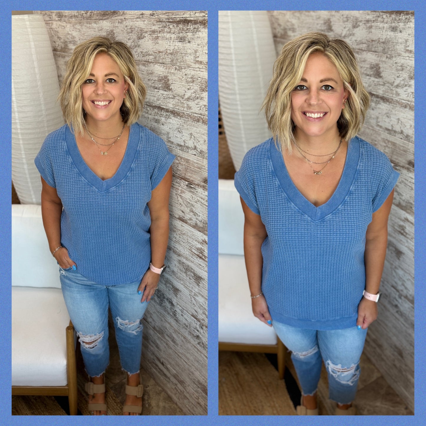 Waffle Knit Washed Tee ~ 2 Colors