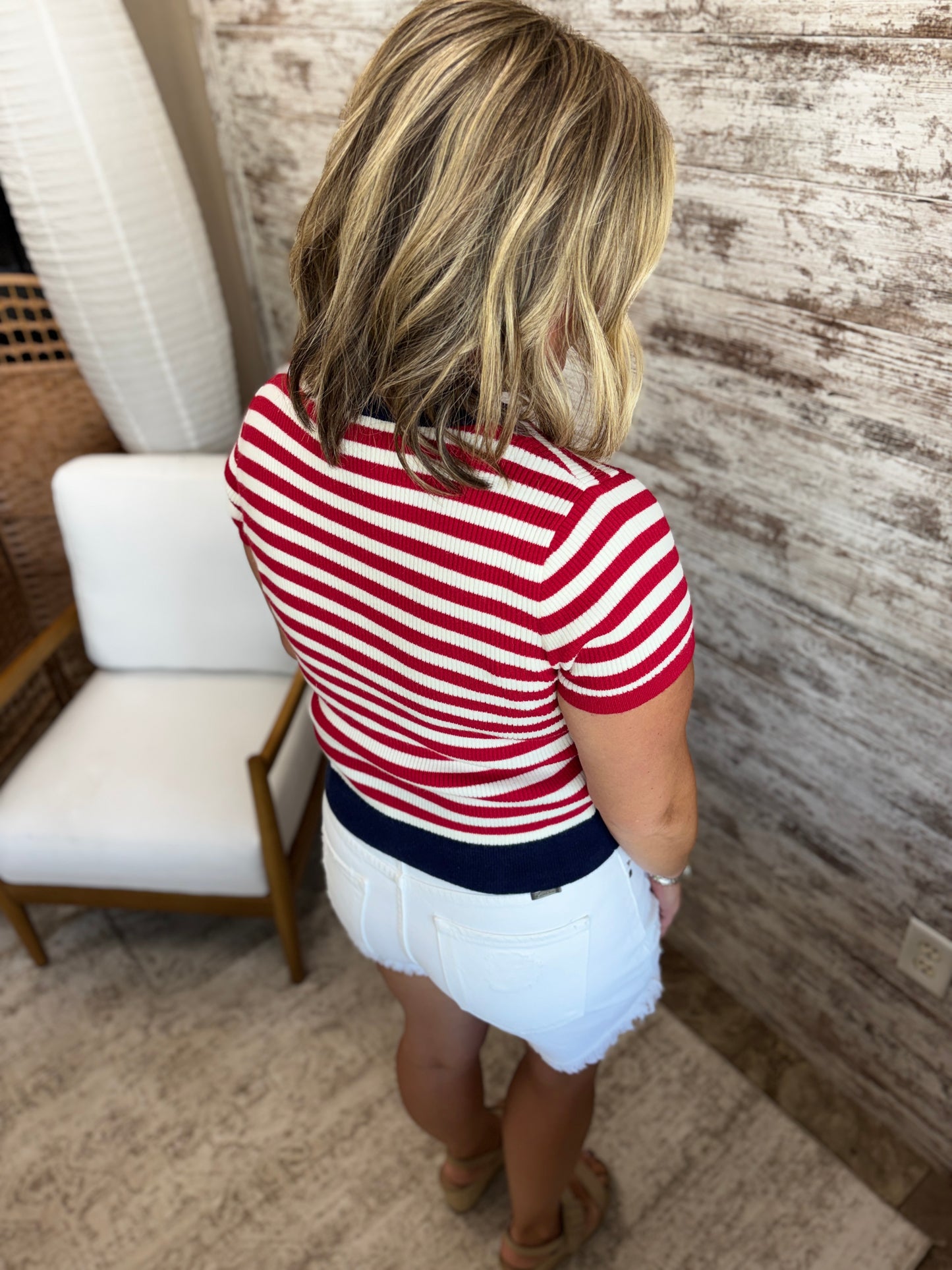 Americana Ribbed Star Button Cardigan