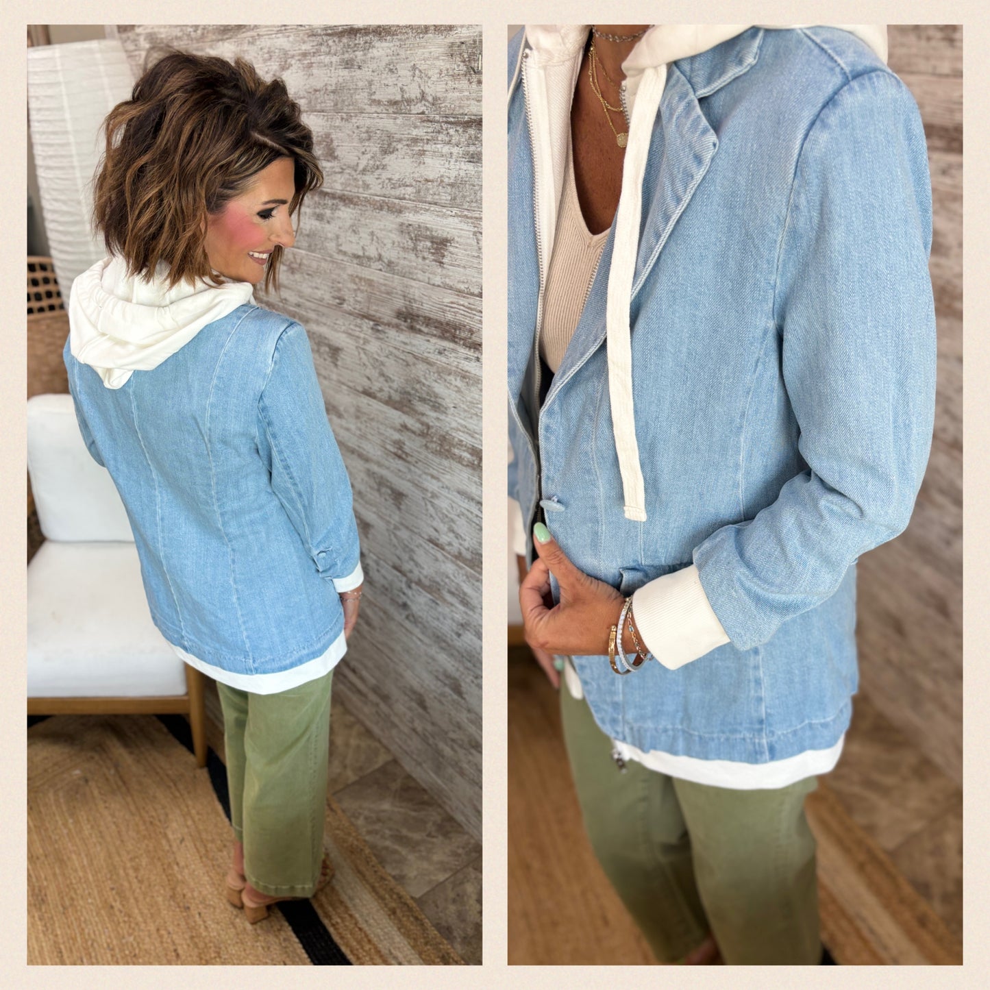 Risen Light Denim Hooded Blazer