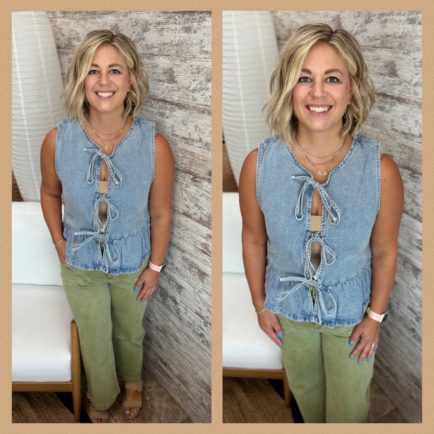 Vervet Tie Front Sleeveless Denim Top